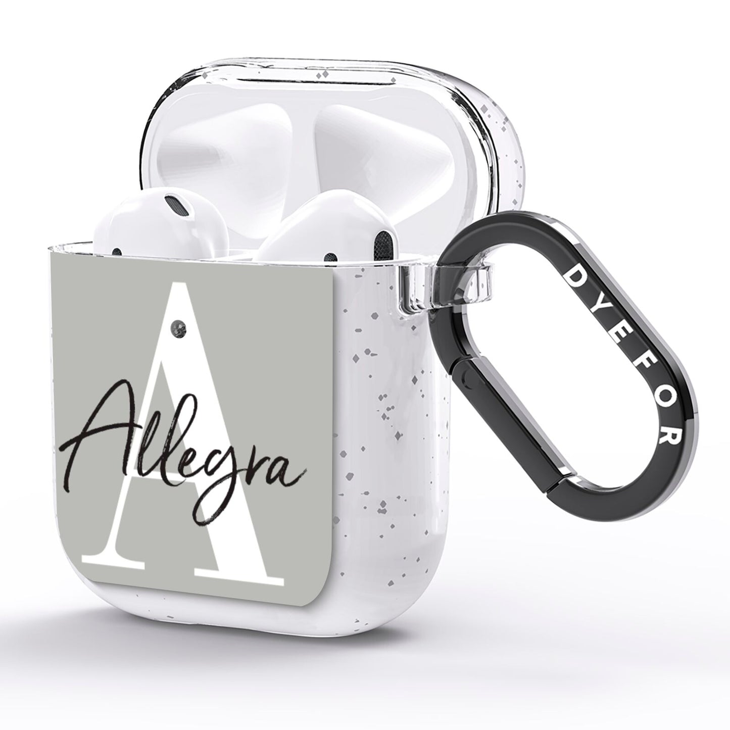 Personalised Grey Initials And Name AirPods Glitter Case Side Image