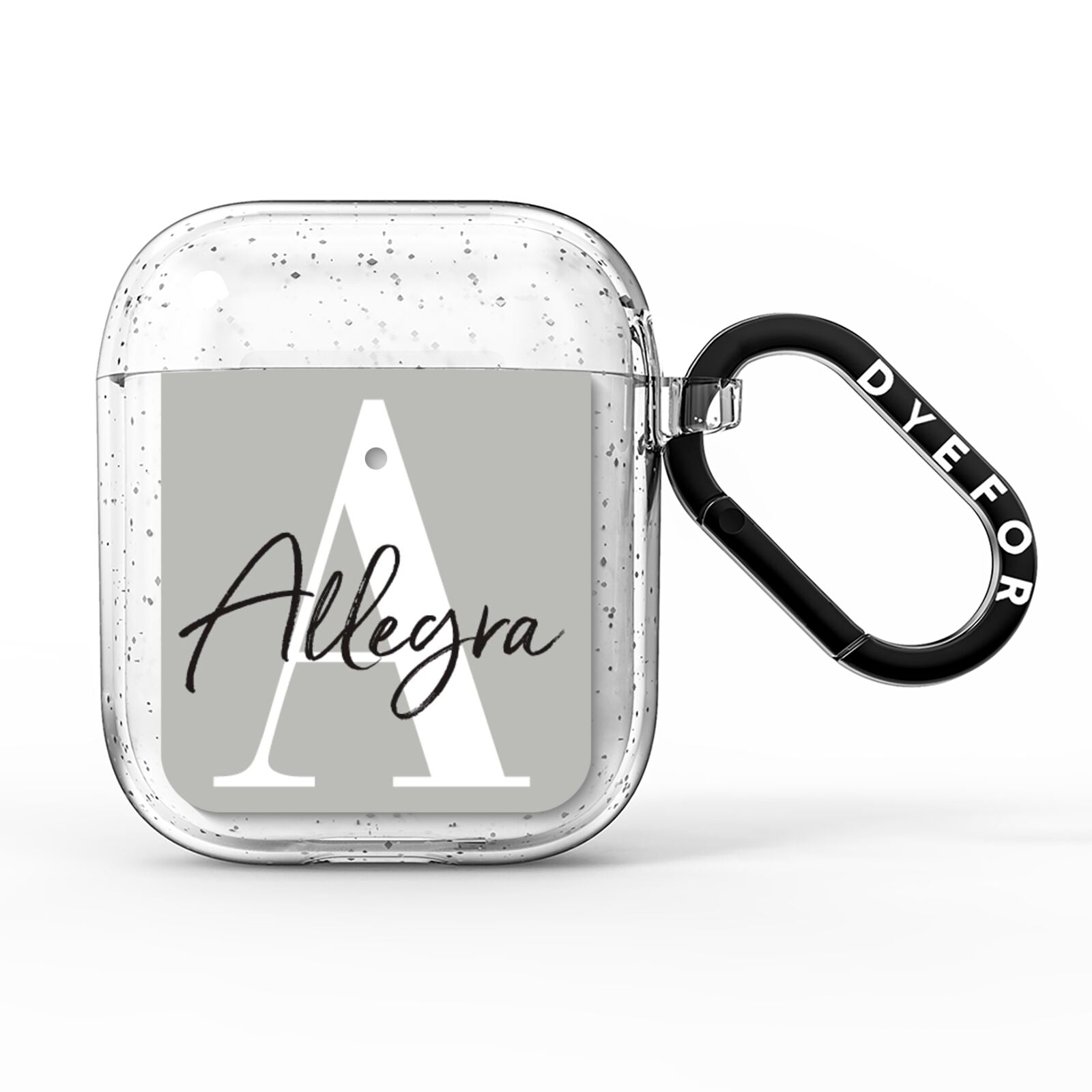 Personalised Grey Initials And Name AirPods Glitter Case