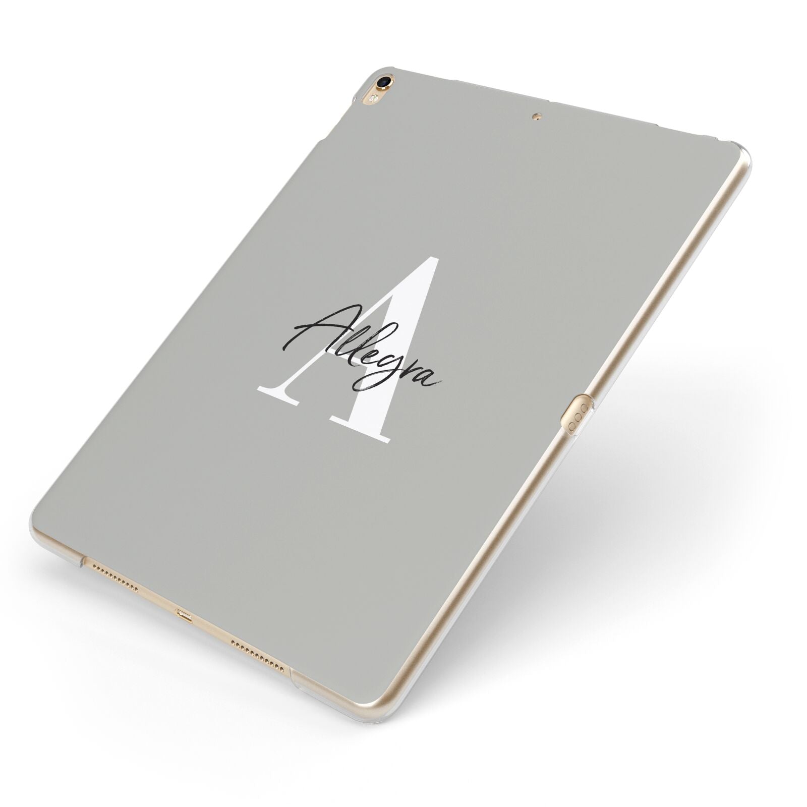 Personalised Grey Initials And Name Apple iPad Case on Gold iPad Side View