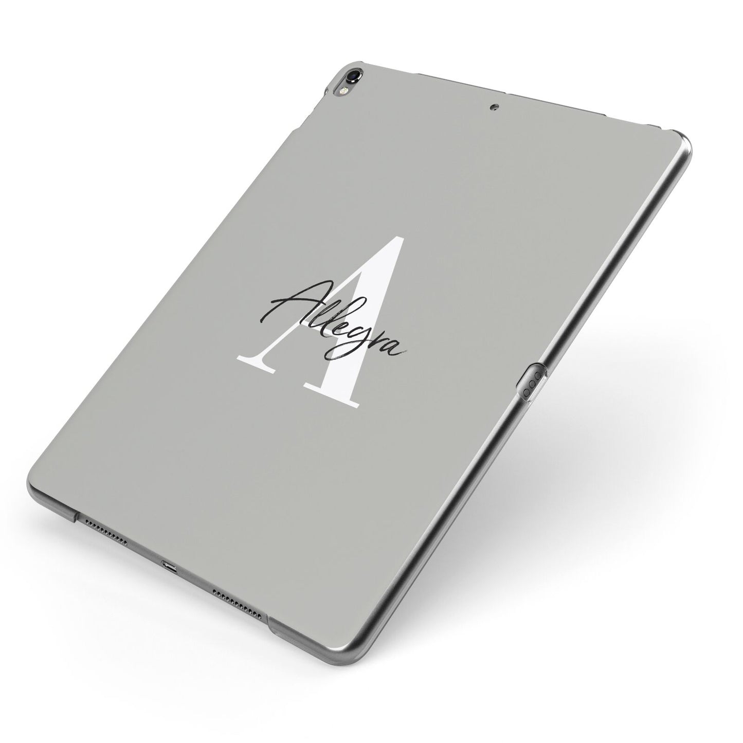 Personalised Grey Initials And Name Apple iPad Case on Grey iPad Side View