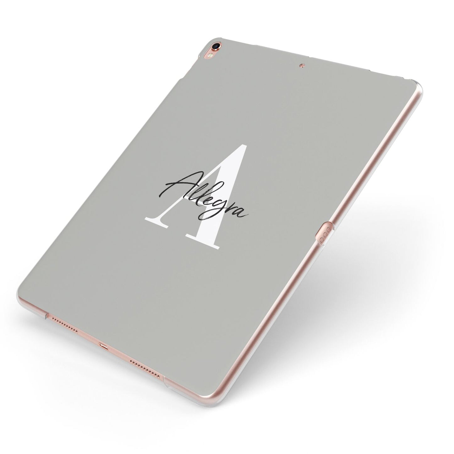 Personalised Grey Initials And Name Apple iPad Case on Rose Gold iPad Side View