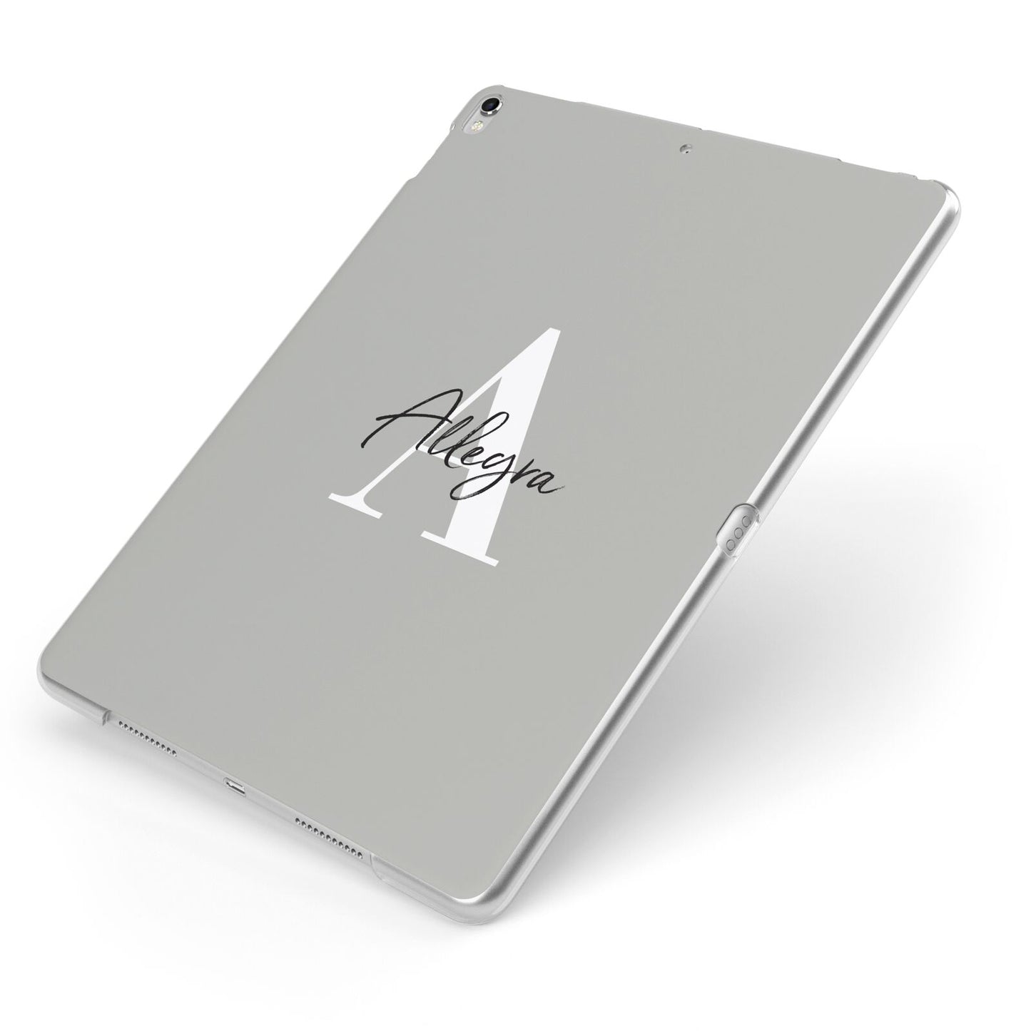 Personalised Grey Initials And Name Apple iPad Case on Silver iPad Side View