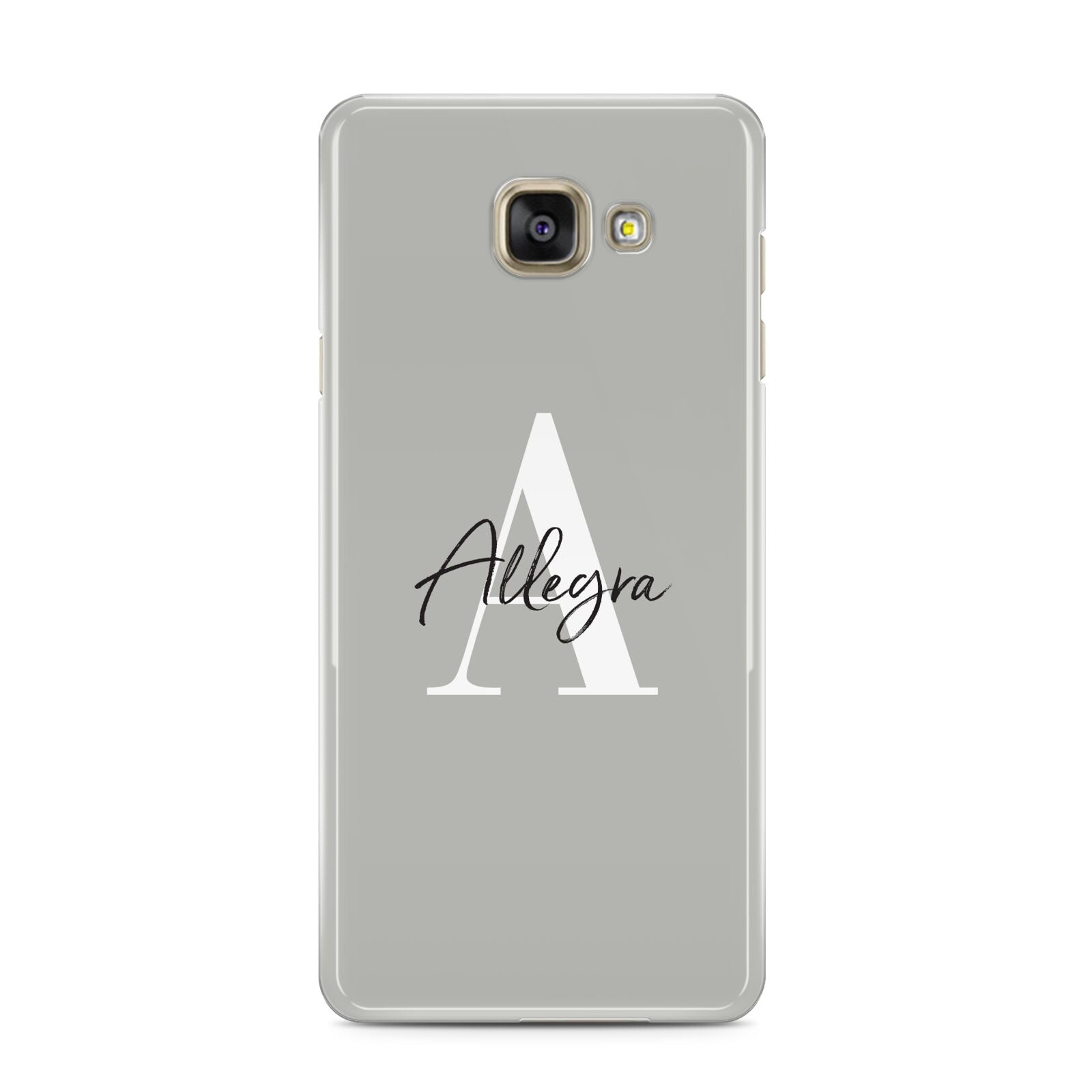 Personalised Grey Initials And Name Samsung Galaxy A3 2016 Case on gold phone