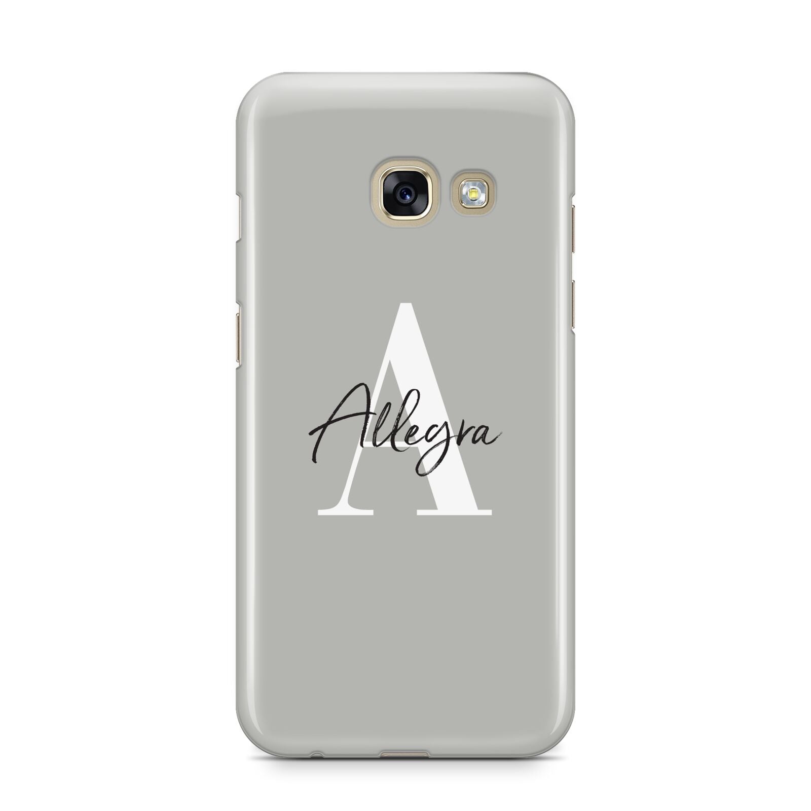 Personalised Grey Initials And Name Samsung Galaxy A3 2017 Case on gold phone