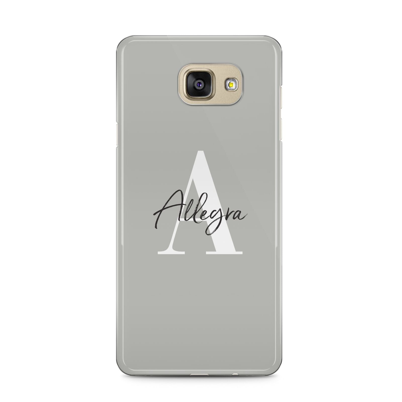 Personalised Grey Initials And Name Samsung Galaxy A5 2016 Case on gold phone