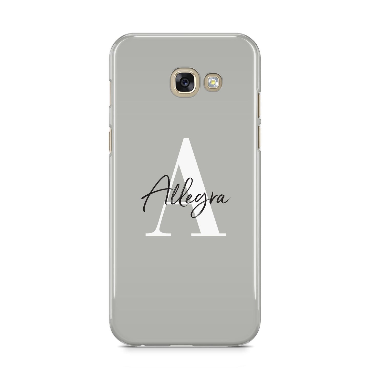 Personalised Grey Initials And Name Samsung Galaxy A5 2017 Case on gold phone