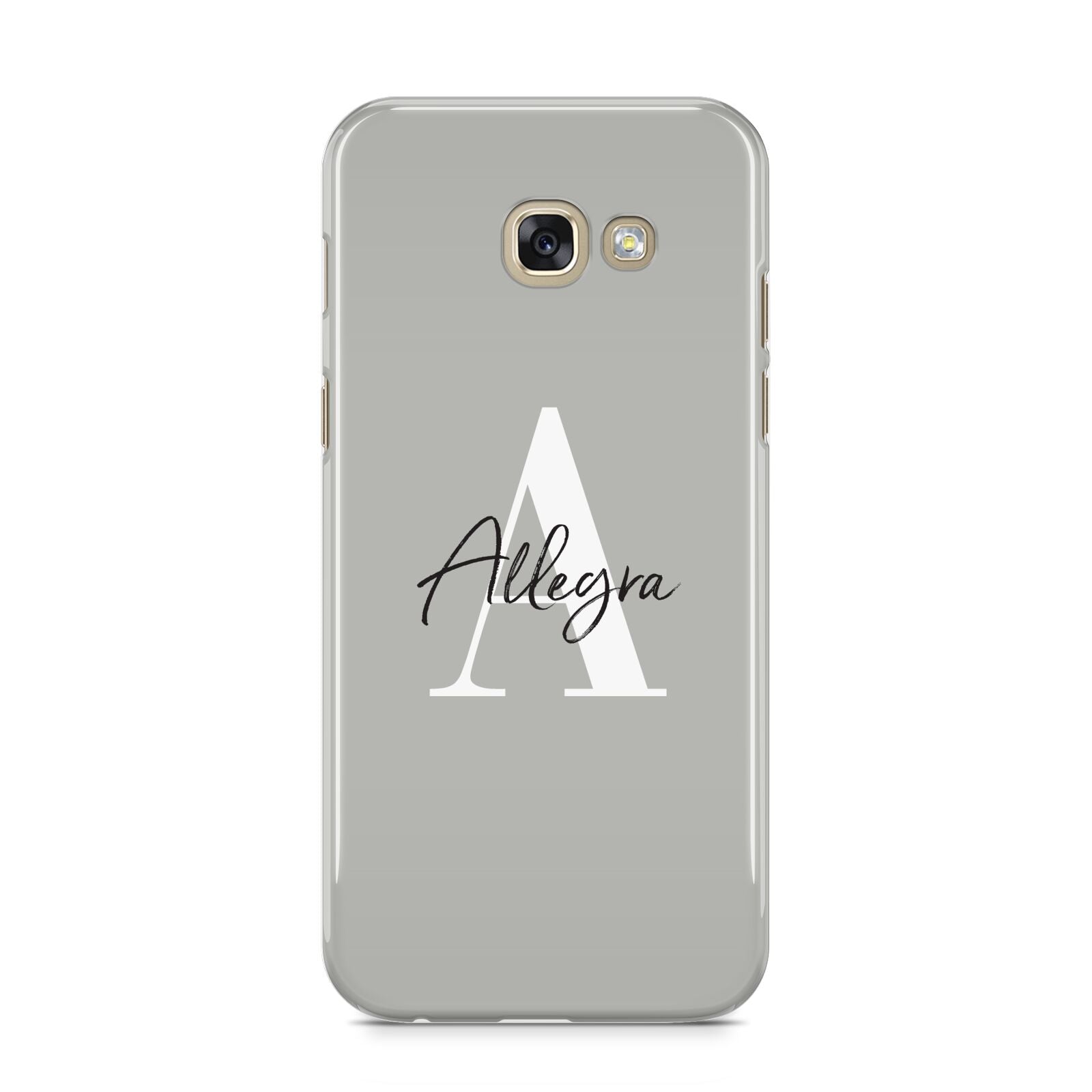 Personalised Grey Initials And Name Samsung Galaxy A5 2017 Case on gold phone