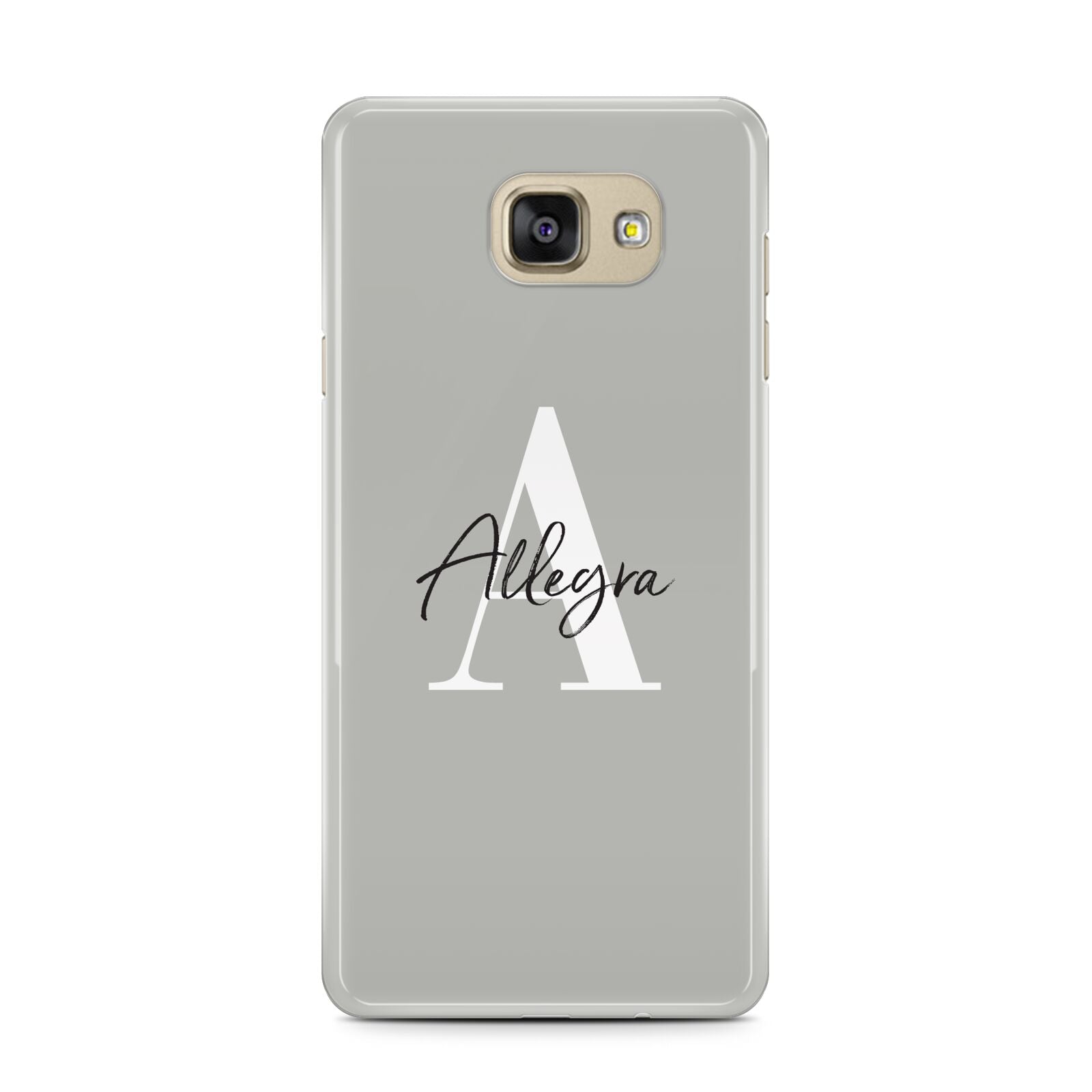 Personalised Grey Initials And Name Samsung Galaxy A7 2016 Case on gold phone