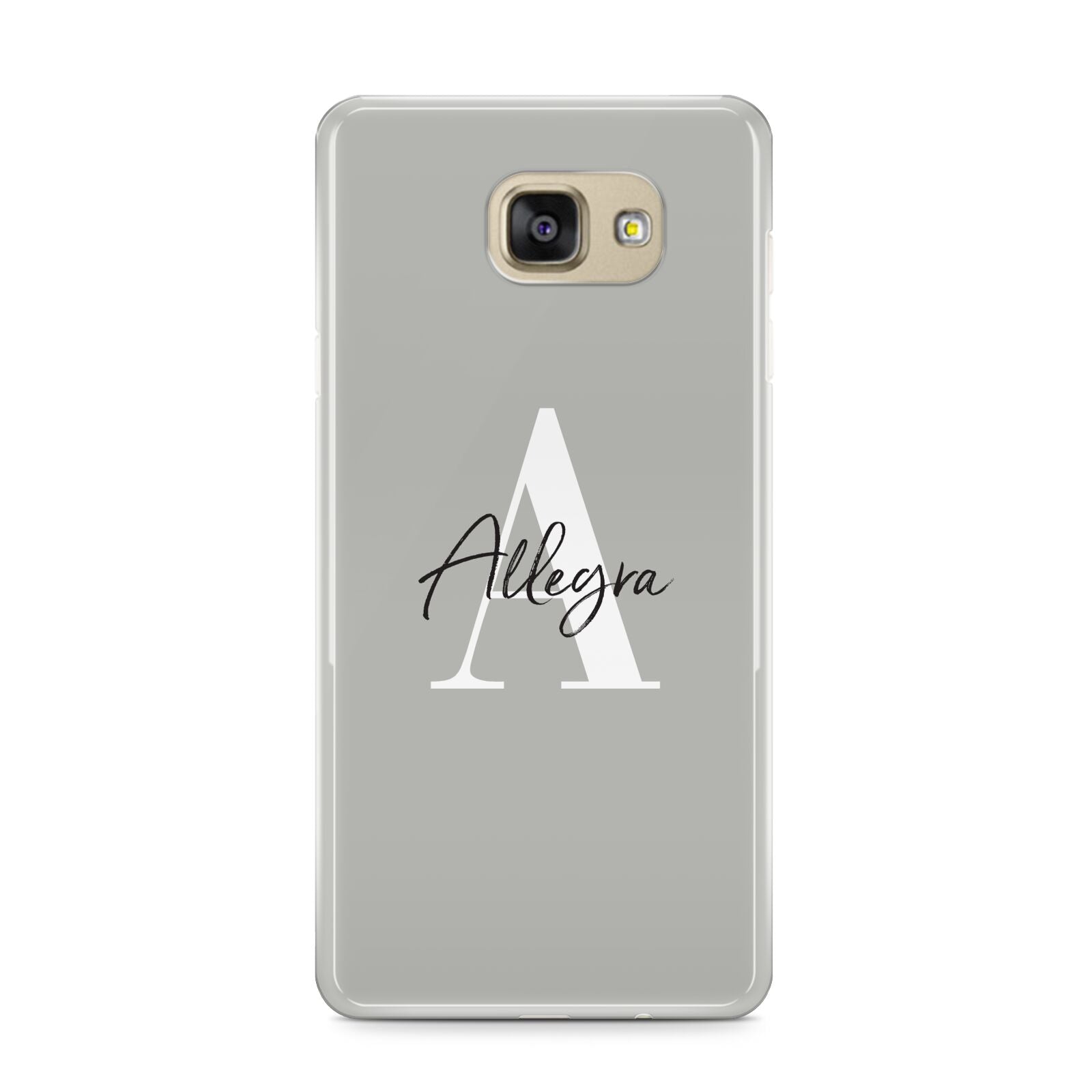 Personalised Grey Initials And Name Samsung Galaxy A9 2016 Case on gold phone