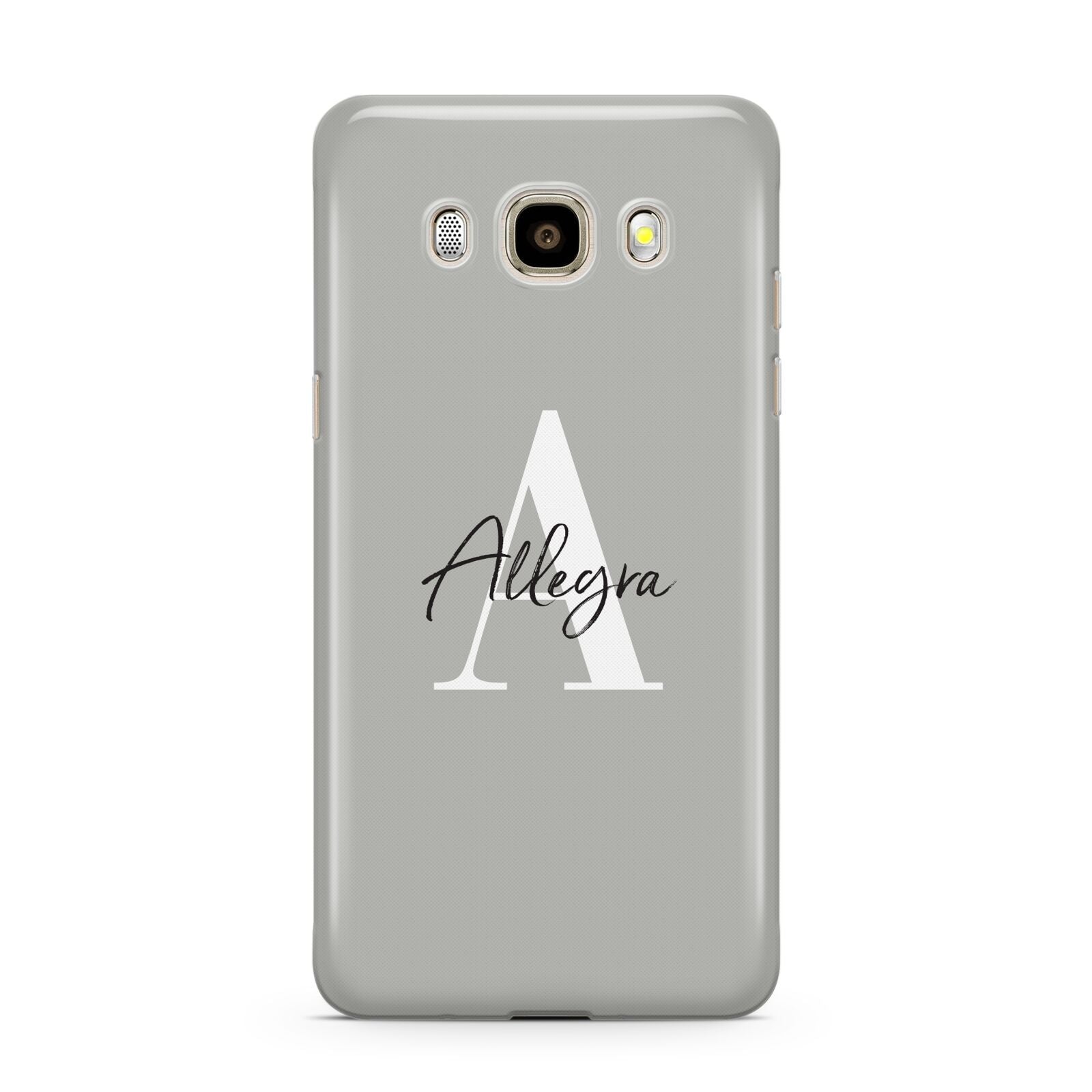 Personalised Grey Initials And Name Samsung Galaxy J7 2016 Case on gold phone