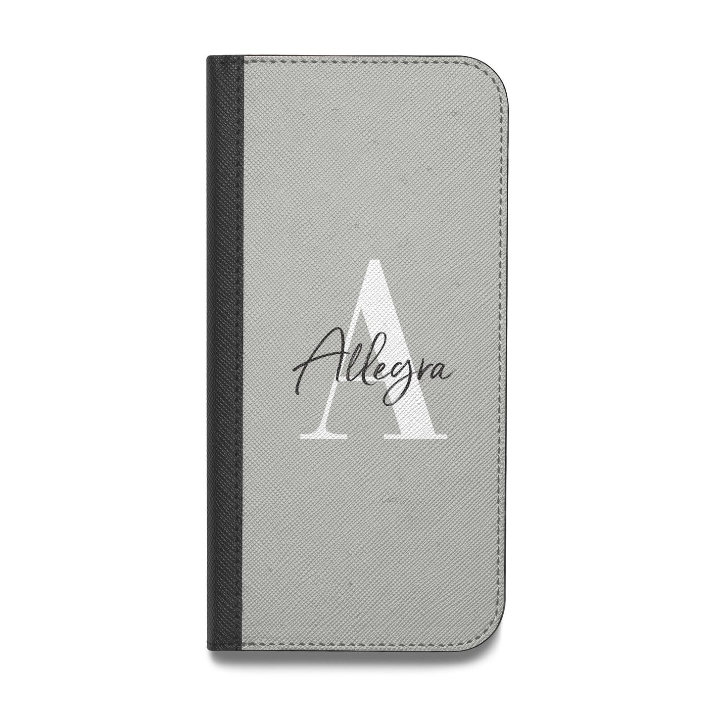 Personalised Grey Initials And Name Vegan Leather Flip iPhone Case