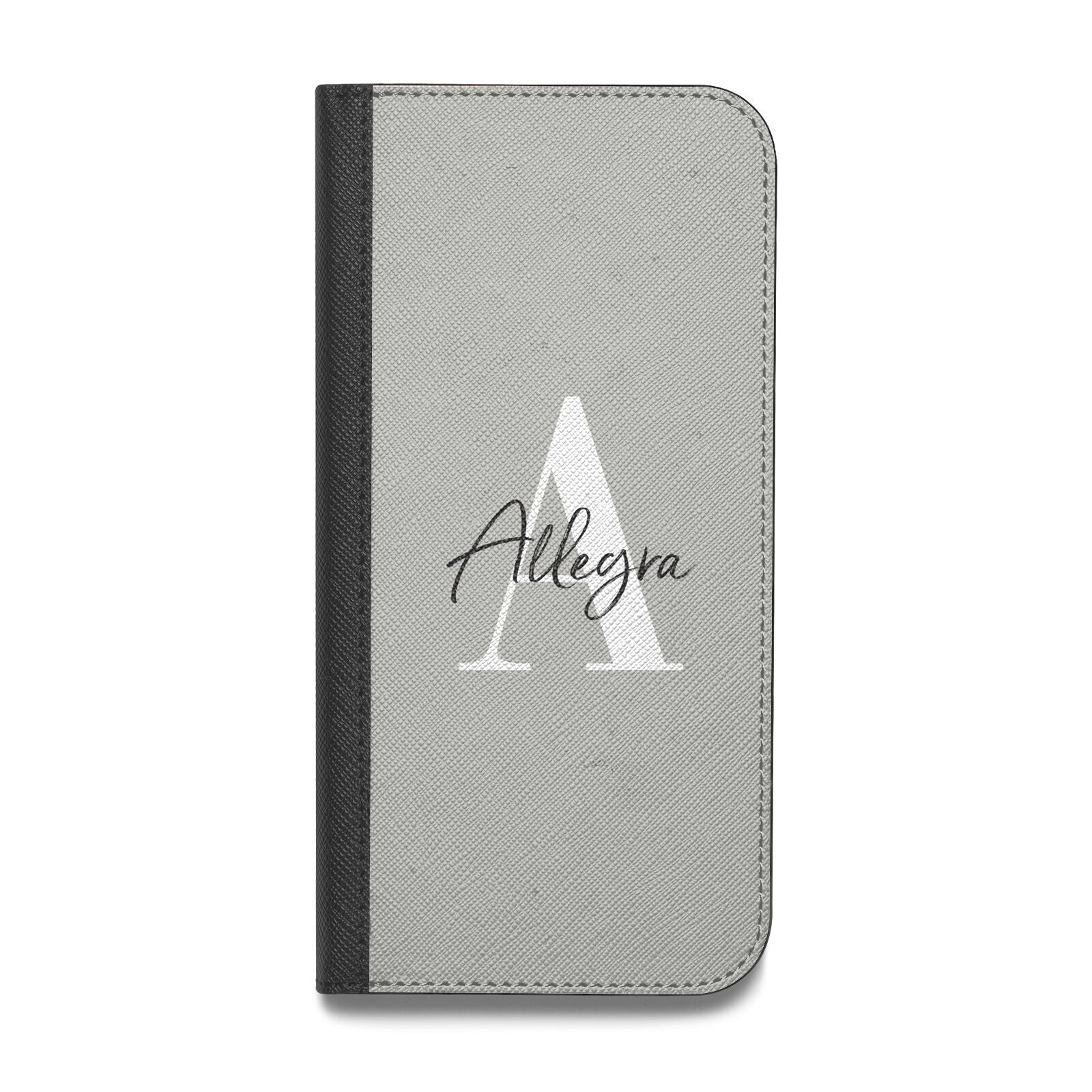 Personalised Grey Initials And Name Vegan Leather Flip iPhone Case