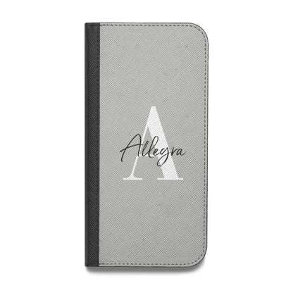 Personalised Grey Initials And Name Vegan Leather Flip iPhone Case