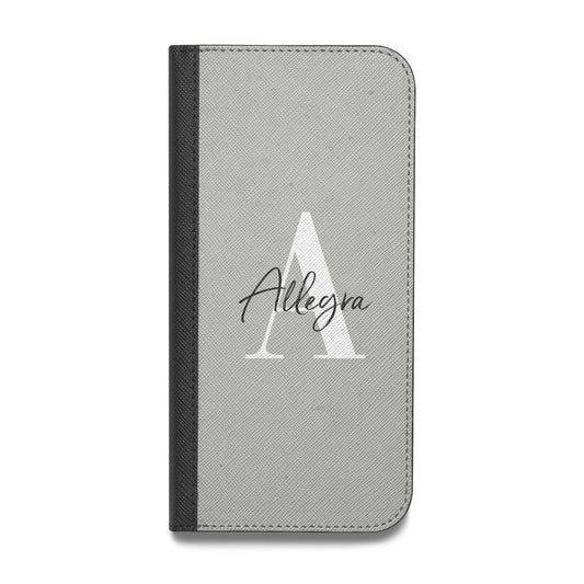 Personalised Grey Initials And Name Vegan Leather Flip iPhone Case