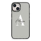 Personalised Grey Initials And Name iPhone 14 Black Impact Case on Silver phone