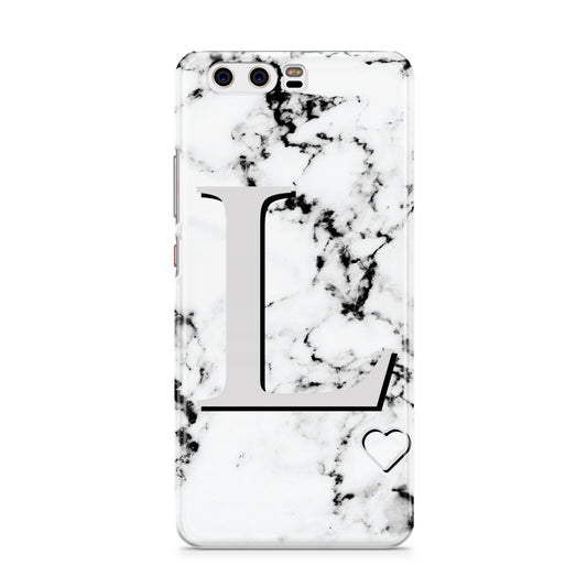 Personalised Grey Initials Heart Marble Huawei P10 Phone Case