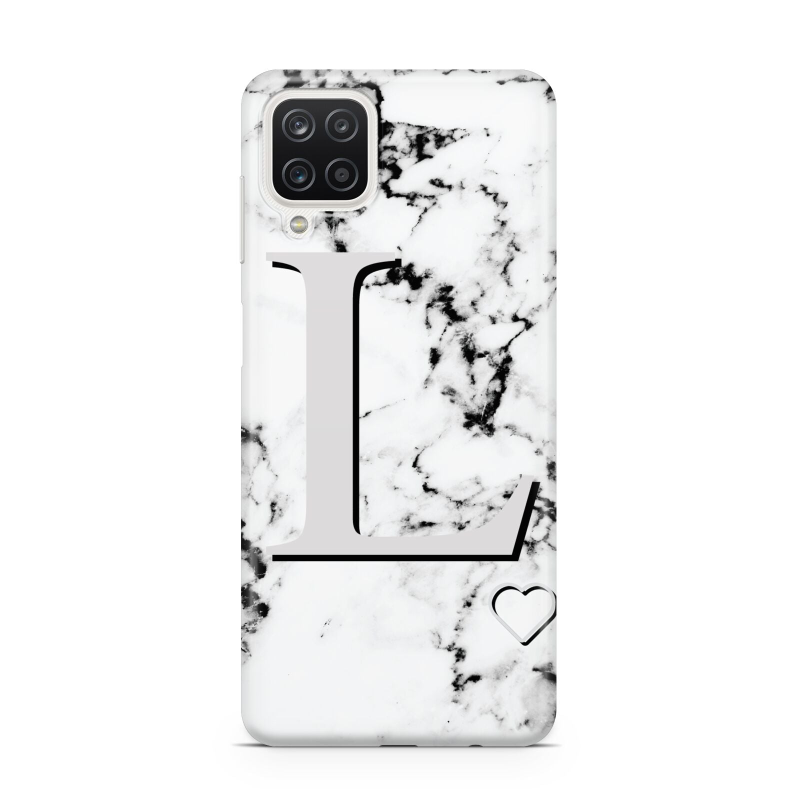 Personalised Grey Initials Heart Marble Samsung A12 Case