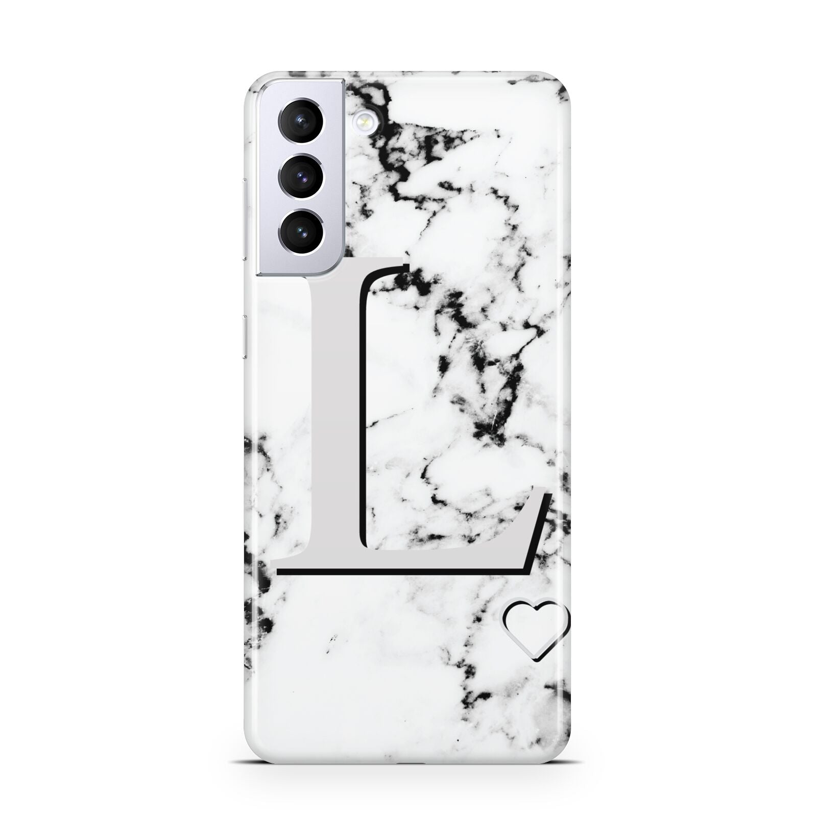 Personalised Grey Initials Heart Marble Samsung S21 Plus Case