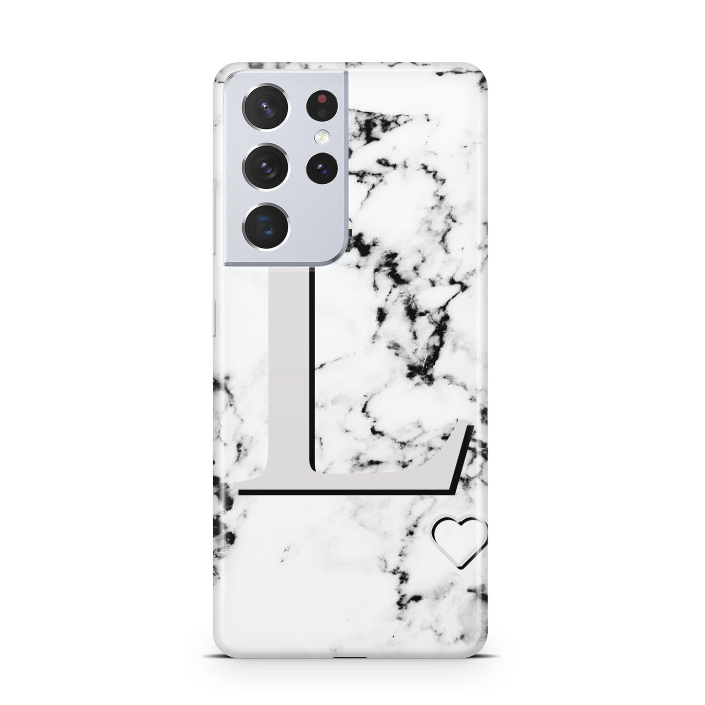 Personalised Grey Initials Heart Marble Samsung S21 Ultra Case