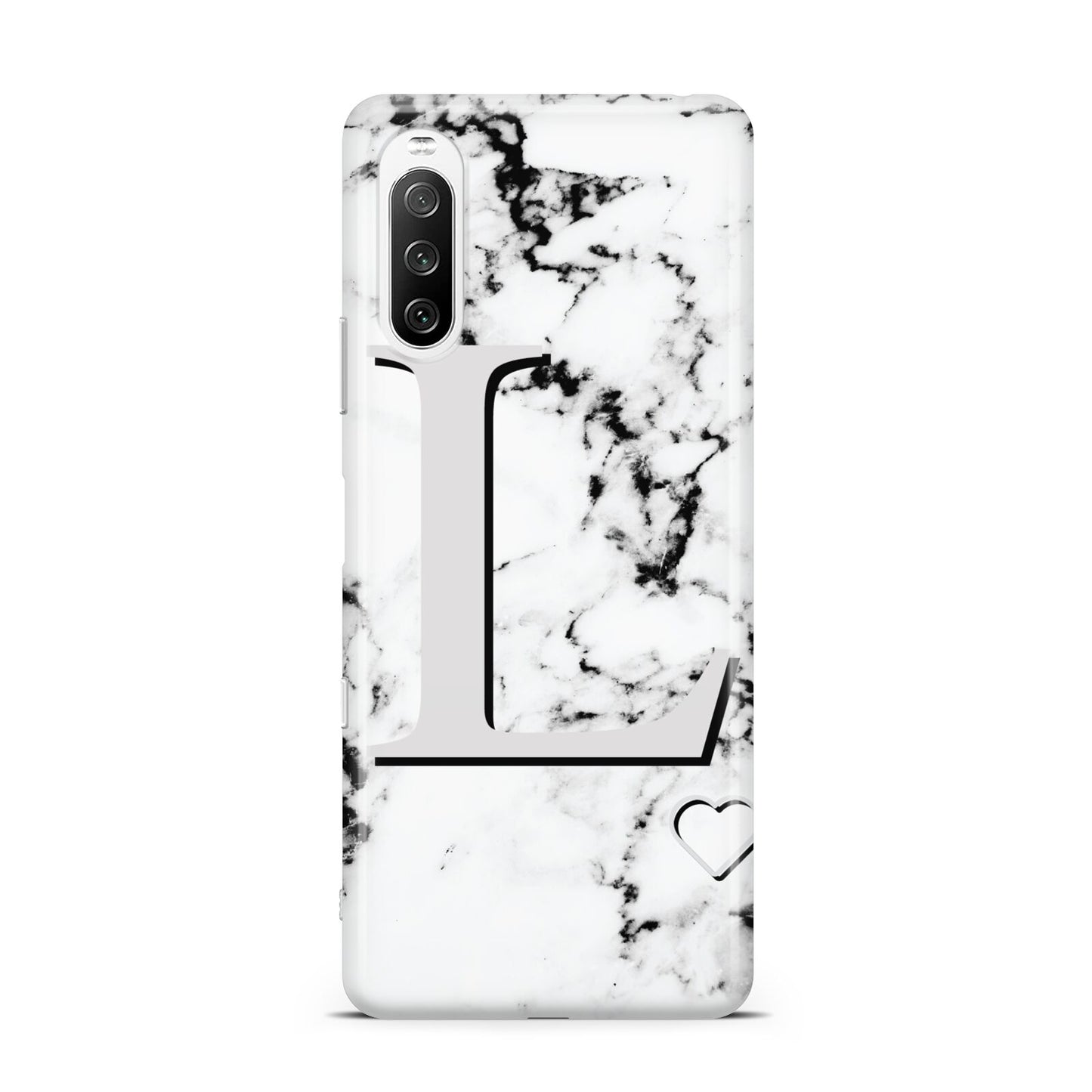 Personalised Grey Initials Heart Marble Sony Xperia 10 III Case