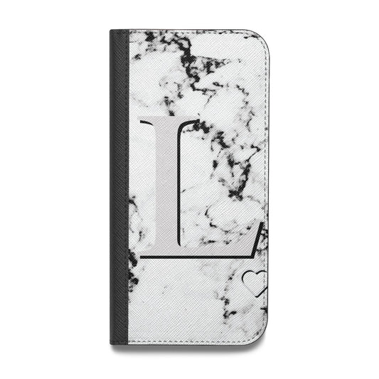 Personalised Grey Initials Heart Marble Vegan Leather Flip iPhone Case