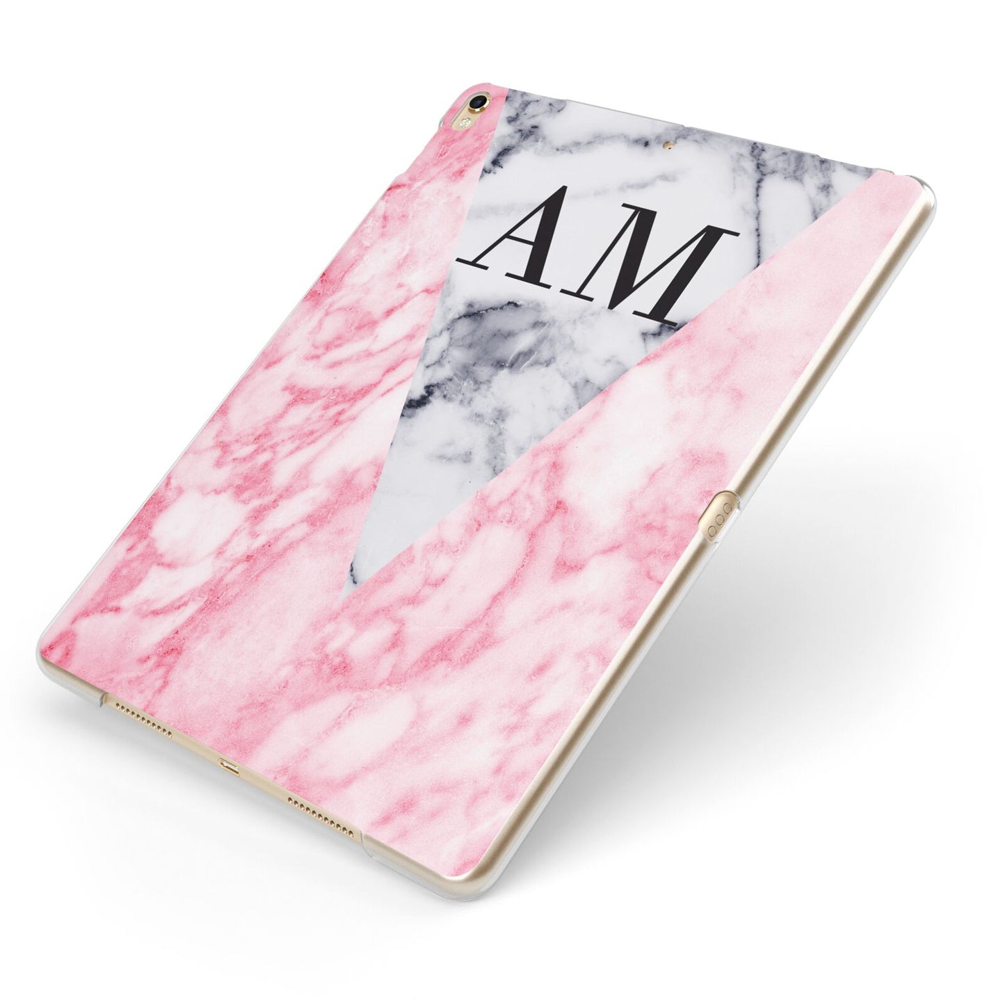 Personalised Grey Inset Marble Initials Apple iPad Case on Gold iPad Side View