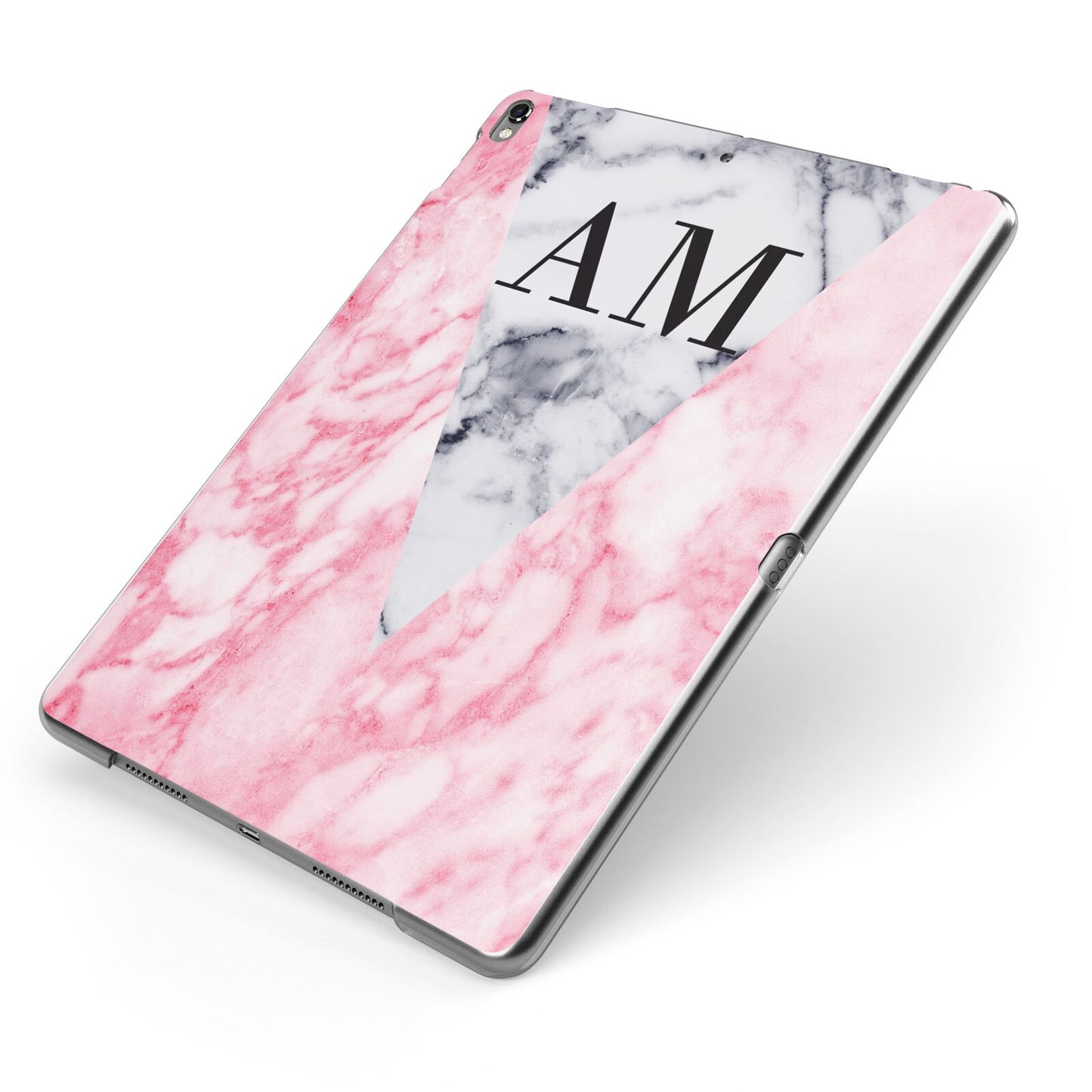 Personalised Grey Inset Marble Initials Apple iPad Case on Grey iPad Side View