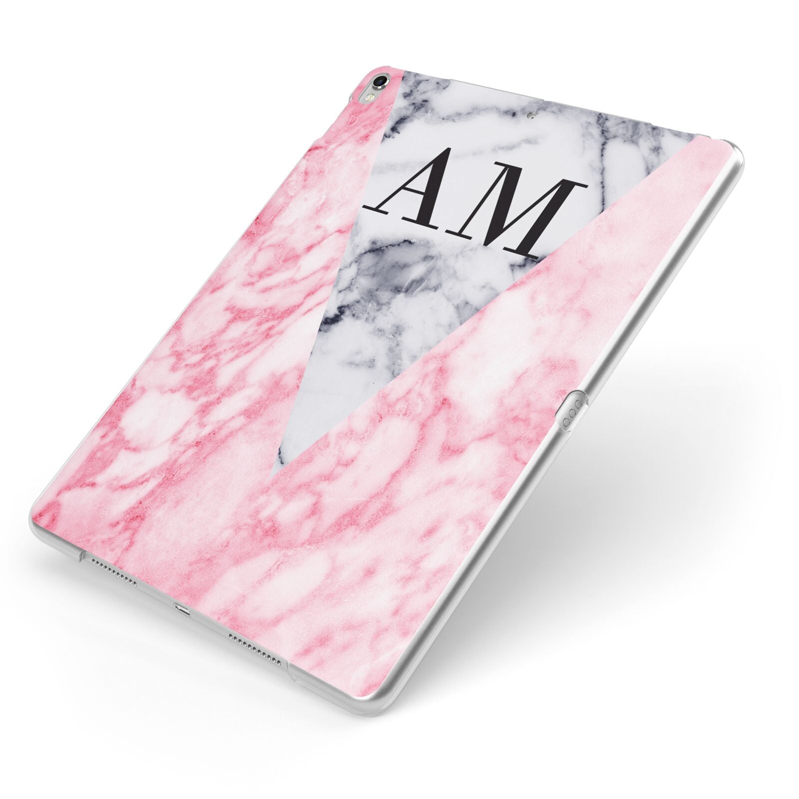 Personalised Grey Inset Marble Initials Apple iPad Case on Silver iPad Side View