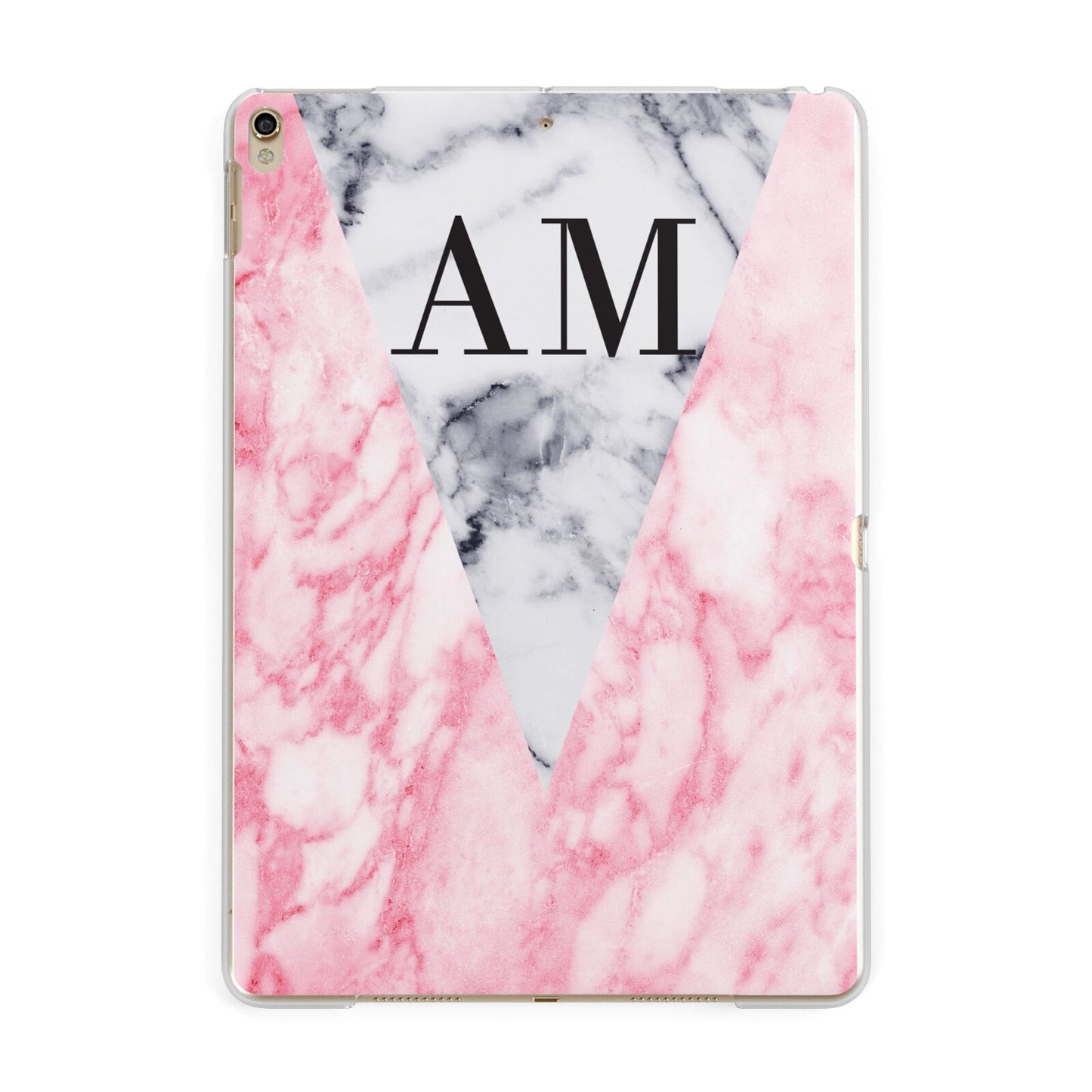 Personalised Grey Inset Marble Initials Apple iPad Gold Case