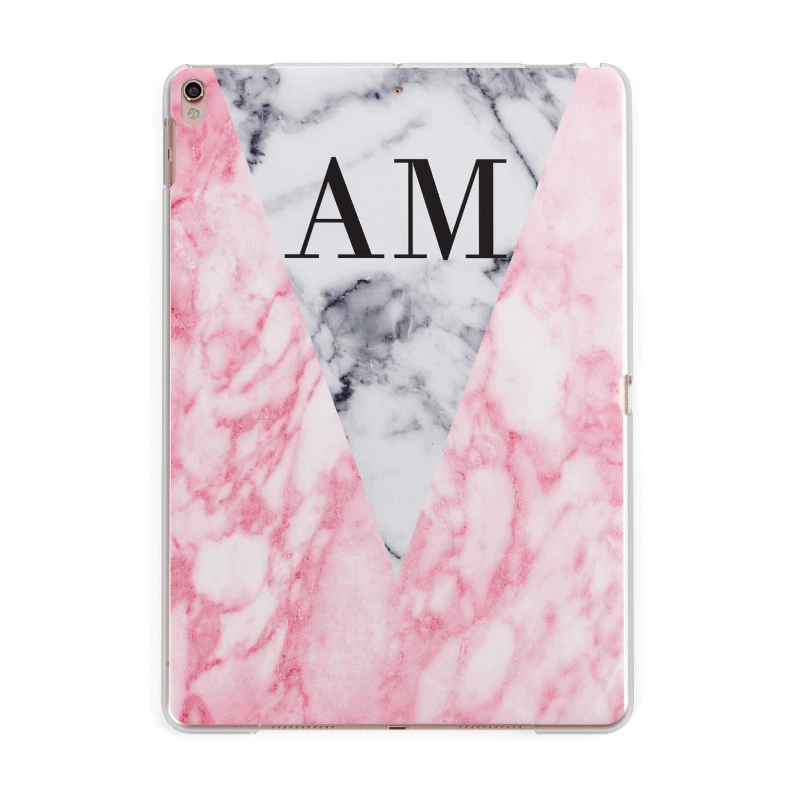 Personalised Grey Inset Marble Initials Apple iPad Rose Gold Case