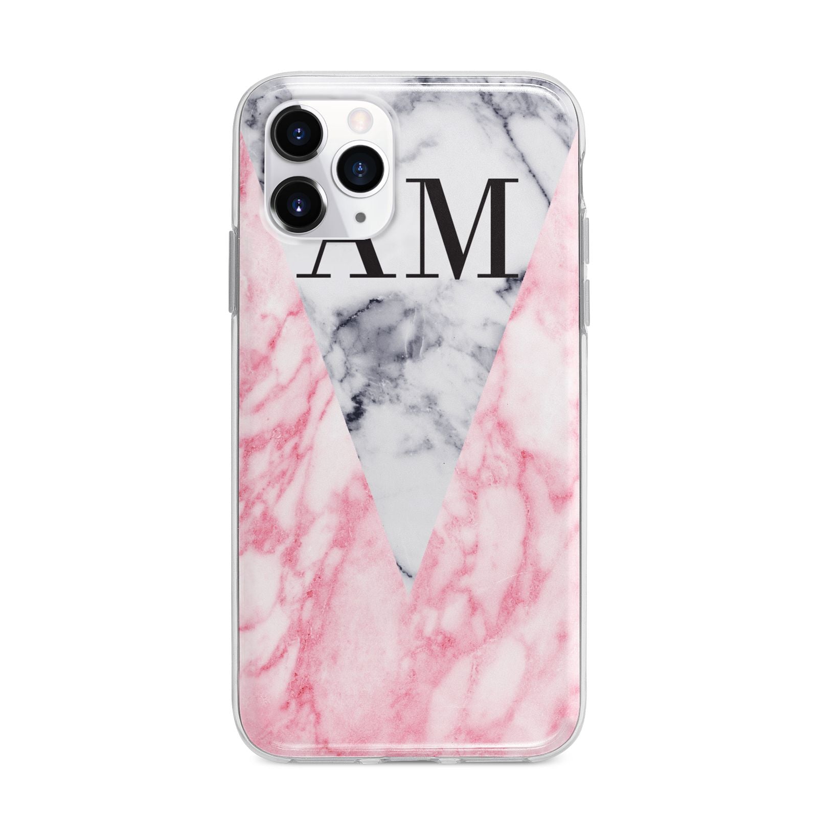 Personalised Grey Inset Marble Initials Apple iPhone 11 Pro in Silver with Bumper Case