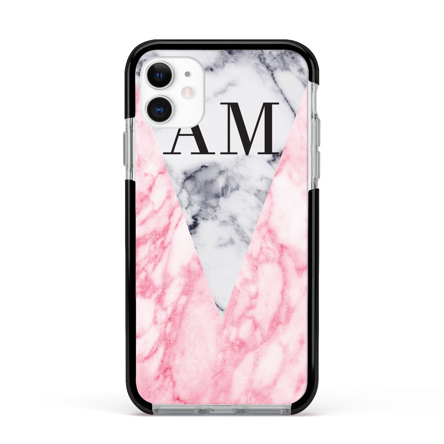 Personalised Grey Inset Marble Initials Apple iPhone 11 in White with Black Impact Case