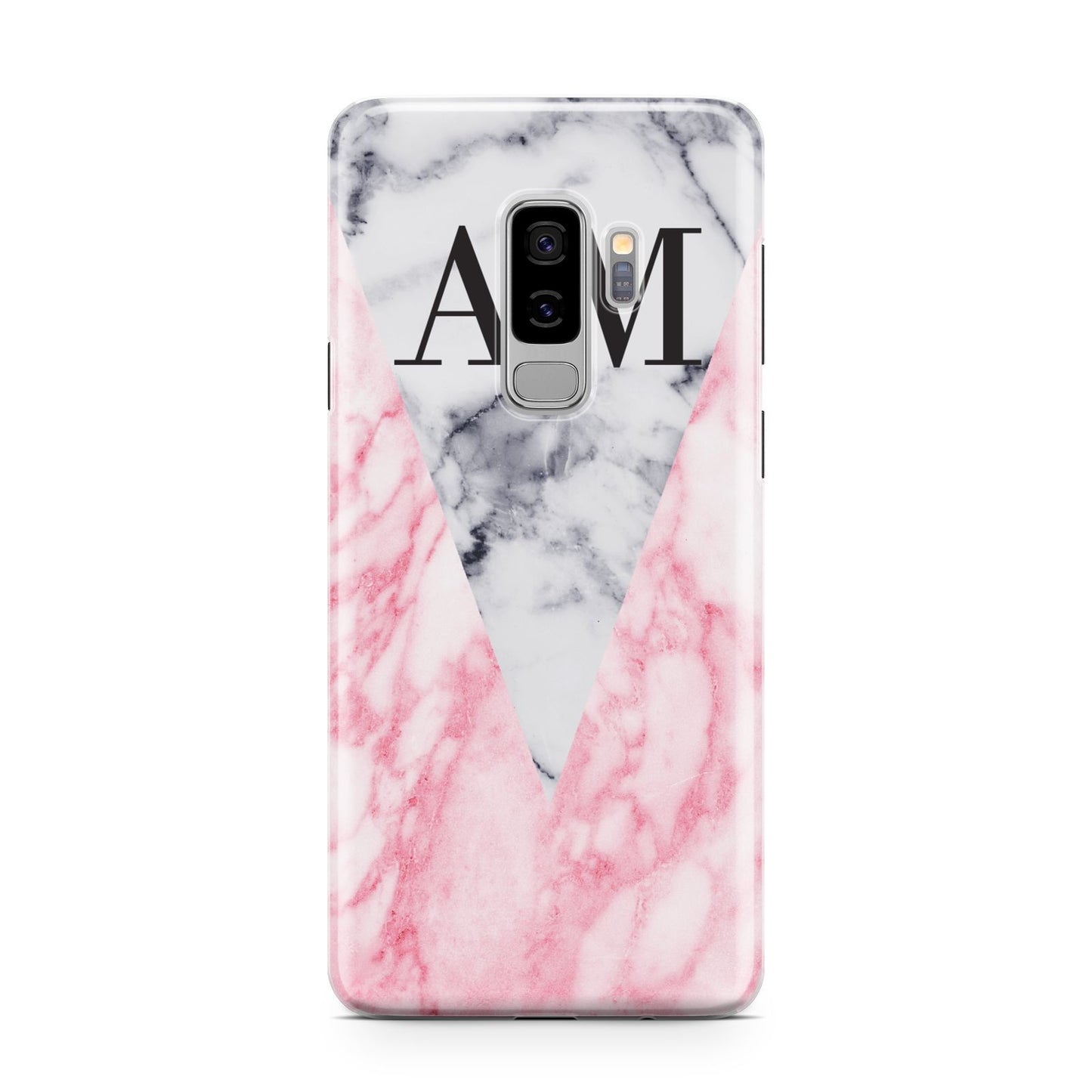 Personalised Grey Inset Marble Initials Samsung Galaxy S9 Plus Case on Silver phone