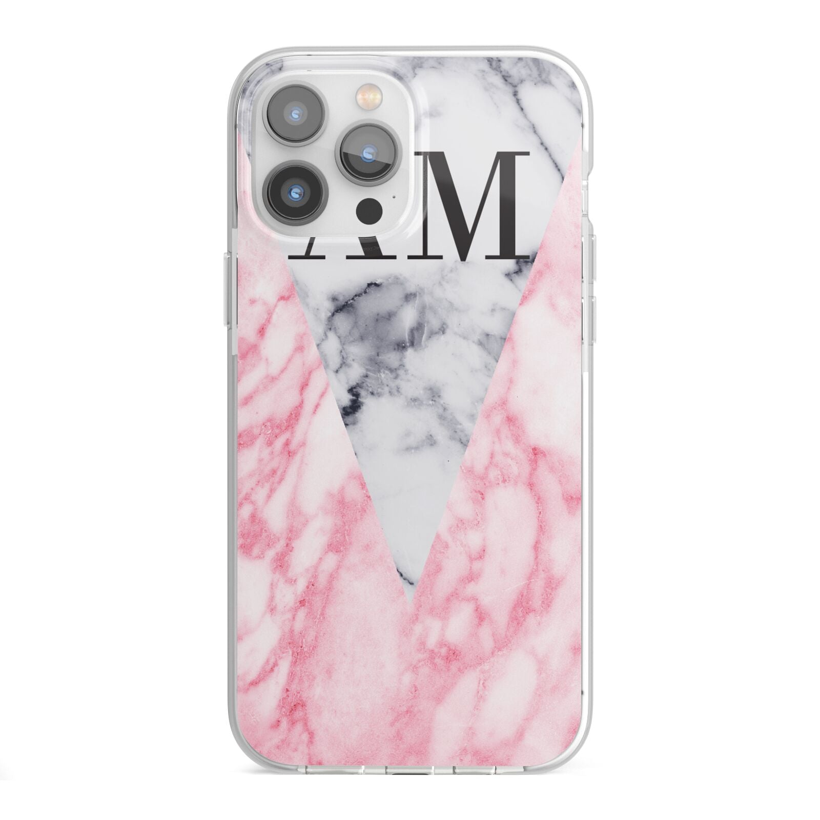 Personalised Grey Inset Marble Initials iPhone 13 Pro Max TPU Impact Case with White Edges