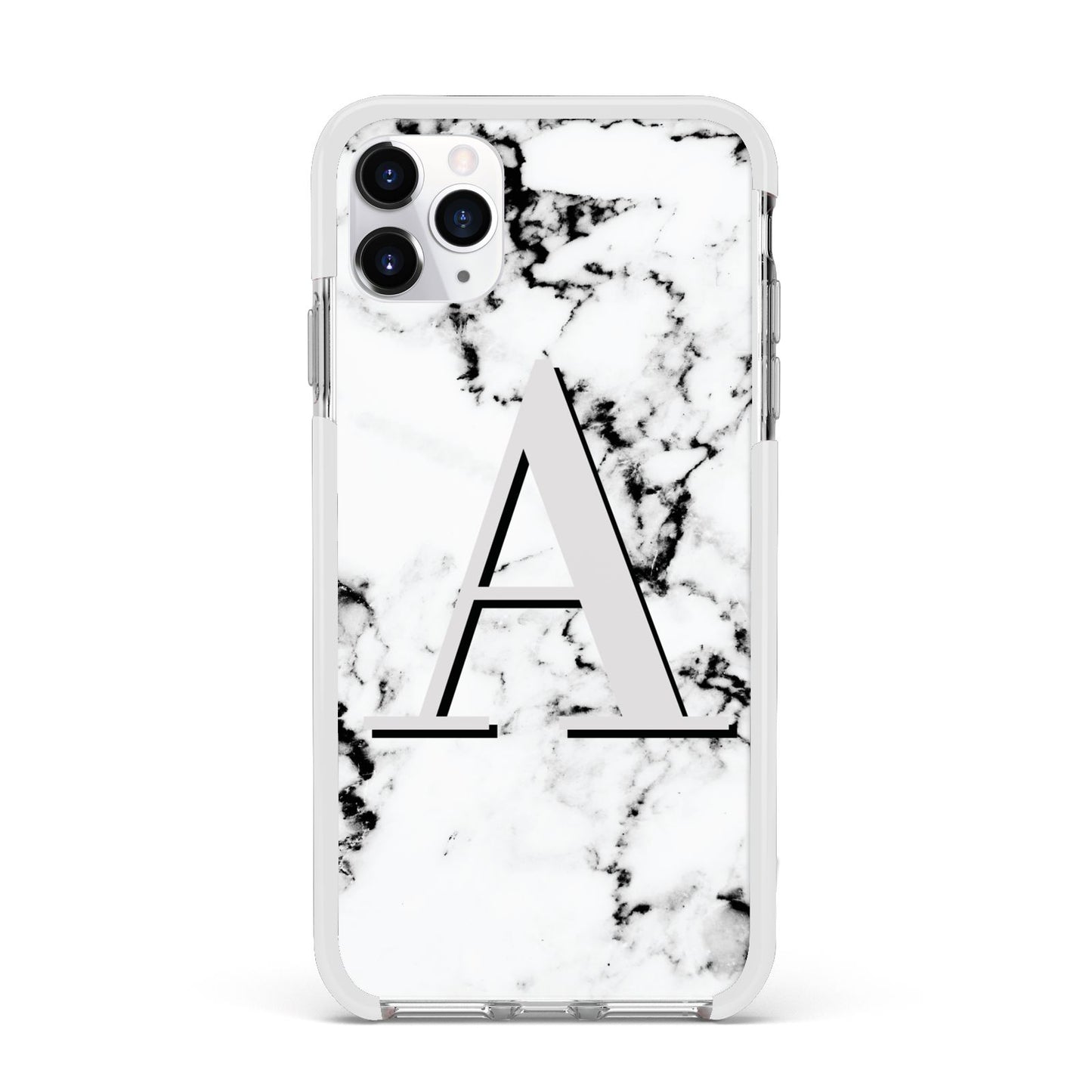 Personalised Grey Large Initial Marble Apple iPhone 11 Pro Max in Silver with White Impact Case