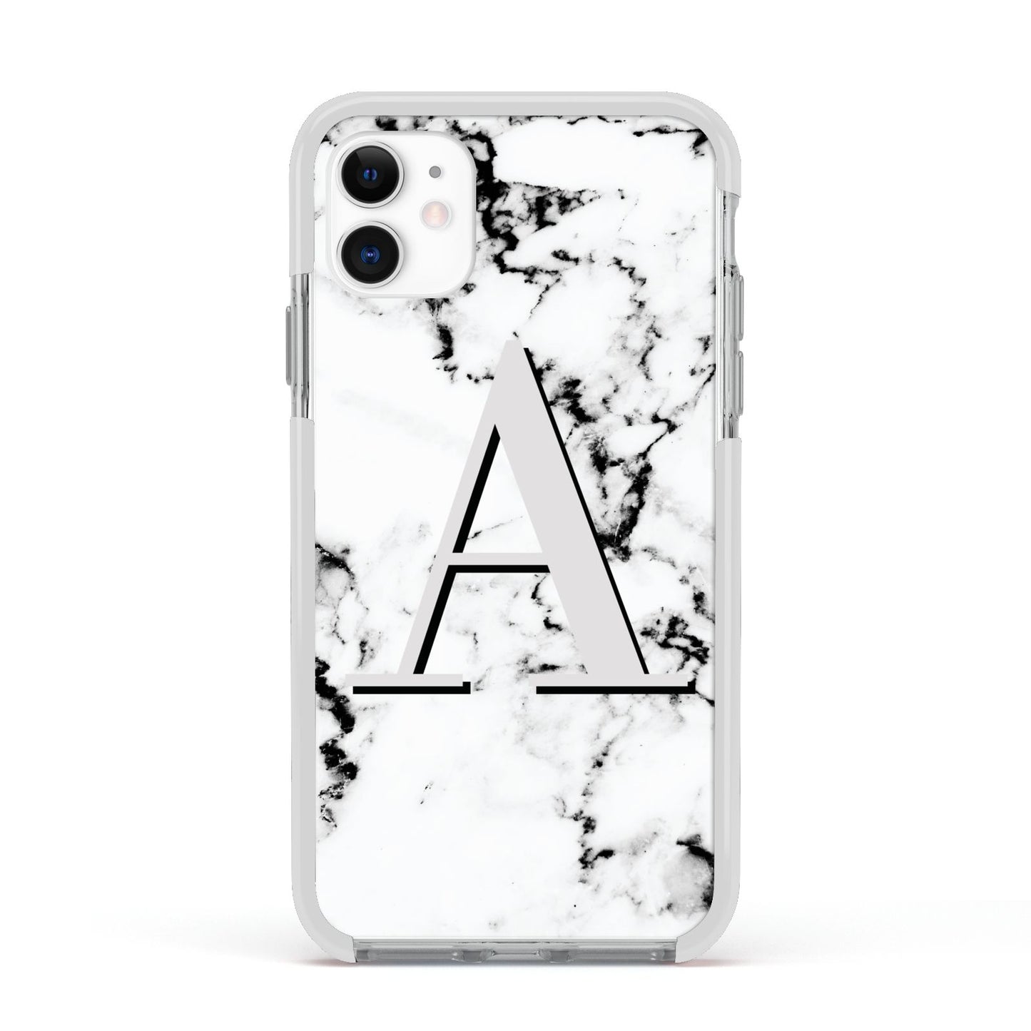 Personalised Grey Large Initial Marble Apple iPhone 11 in White with White Impact Case