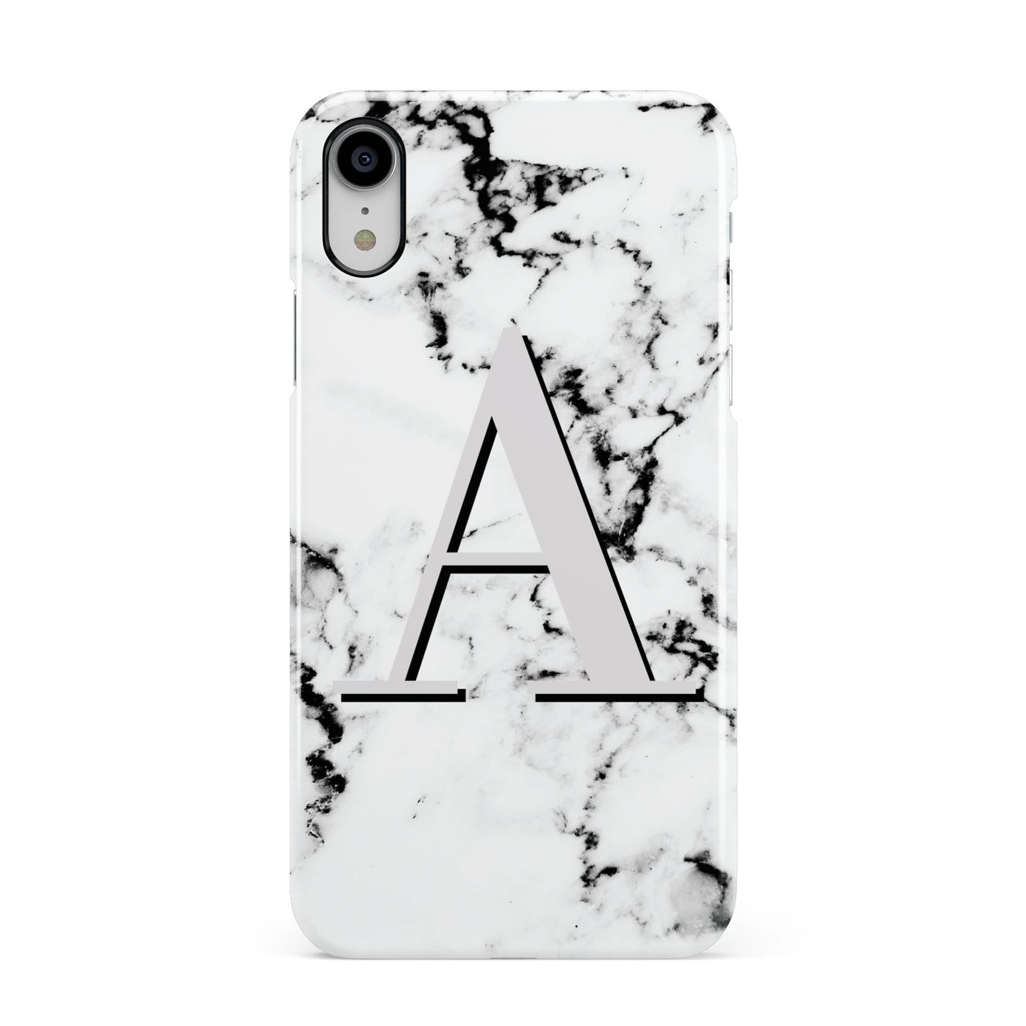 Personalised Grey Large Initial Marble Apple iPhone XR White 3D Snap Case