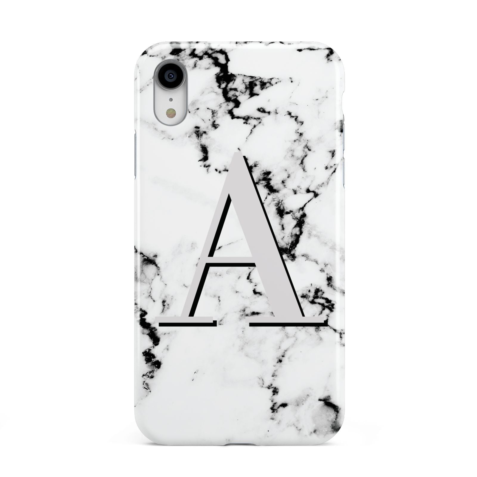 Personalised Grey Large Initial Marble Apple iPhone XR White 3D Tough Case