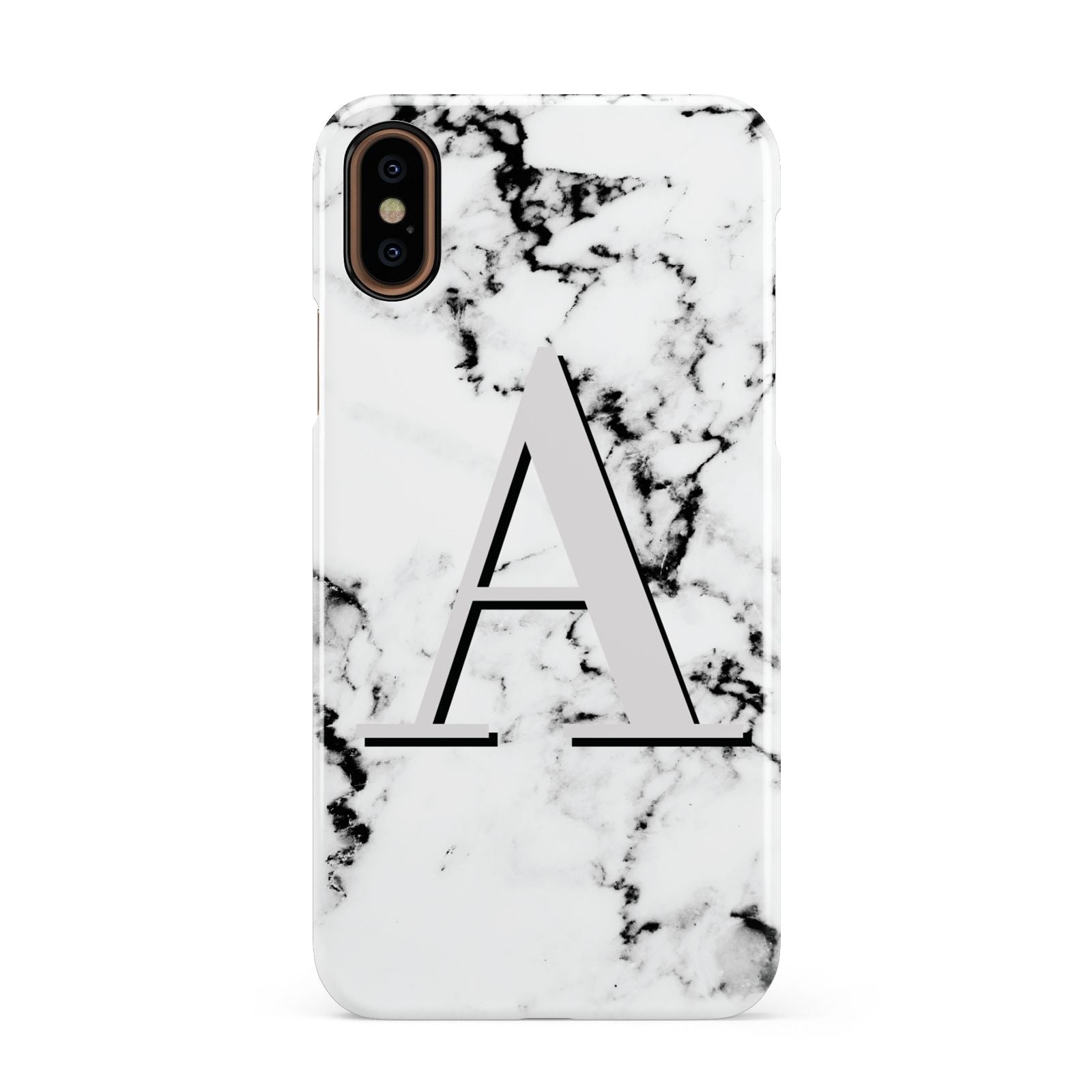 Personalised Grey Large Initial Marble Apple iPhone XS 3D Snap Case