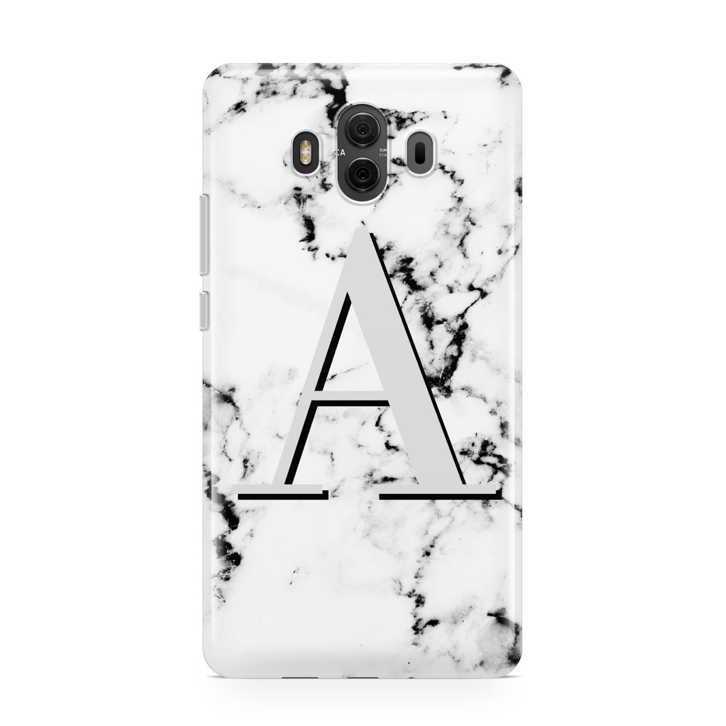 Personalised Grey Large Initial Marble Huawei Mate 10 Protective Phone Case