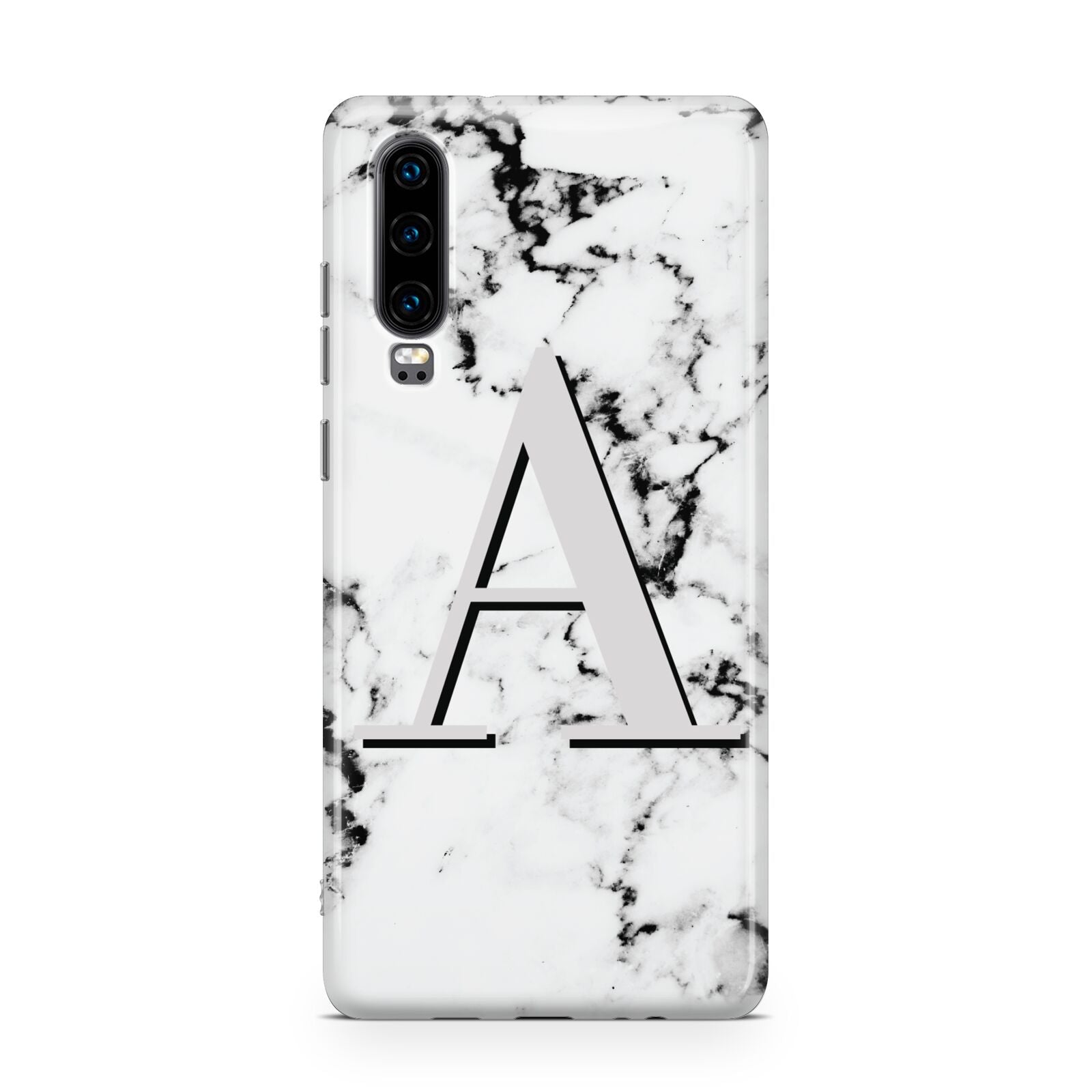 Personalised Grey Large Initial Marble Huawei P30 Phone Case