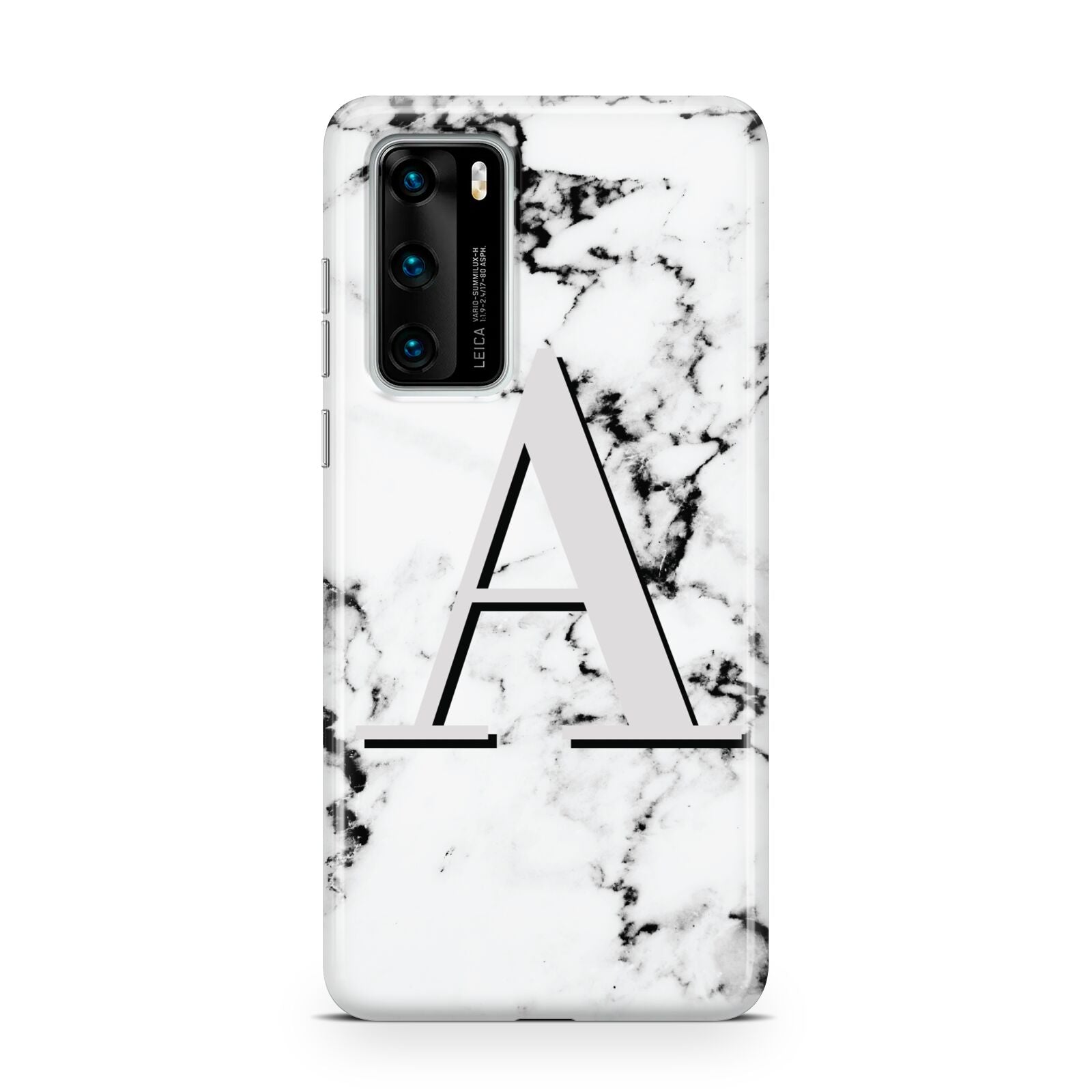 Personalised Grey Large Initial Marble Huawei P40 Phone Case