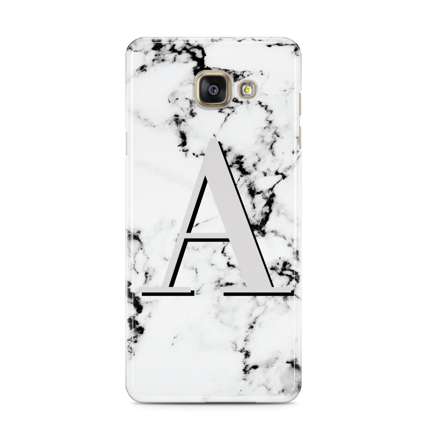 Personalised Grey Large Initial Marble Samsung Galaxy A3 2016 Case on gold phone