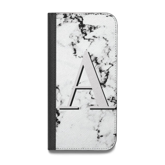 Personalised Grey Large Initial Marble Vegan Leather Flip iPhone Case