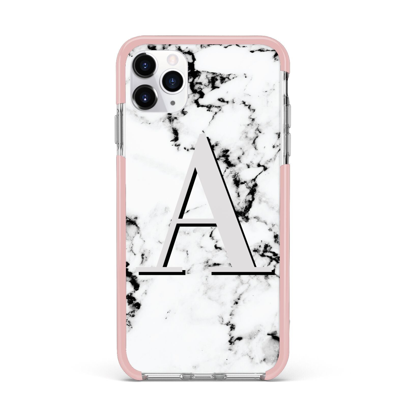 Personalised Grey Large Initial Marble iPhone 11 Pro Max Impact Pink Edge Case