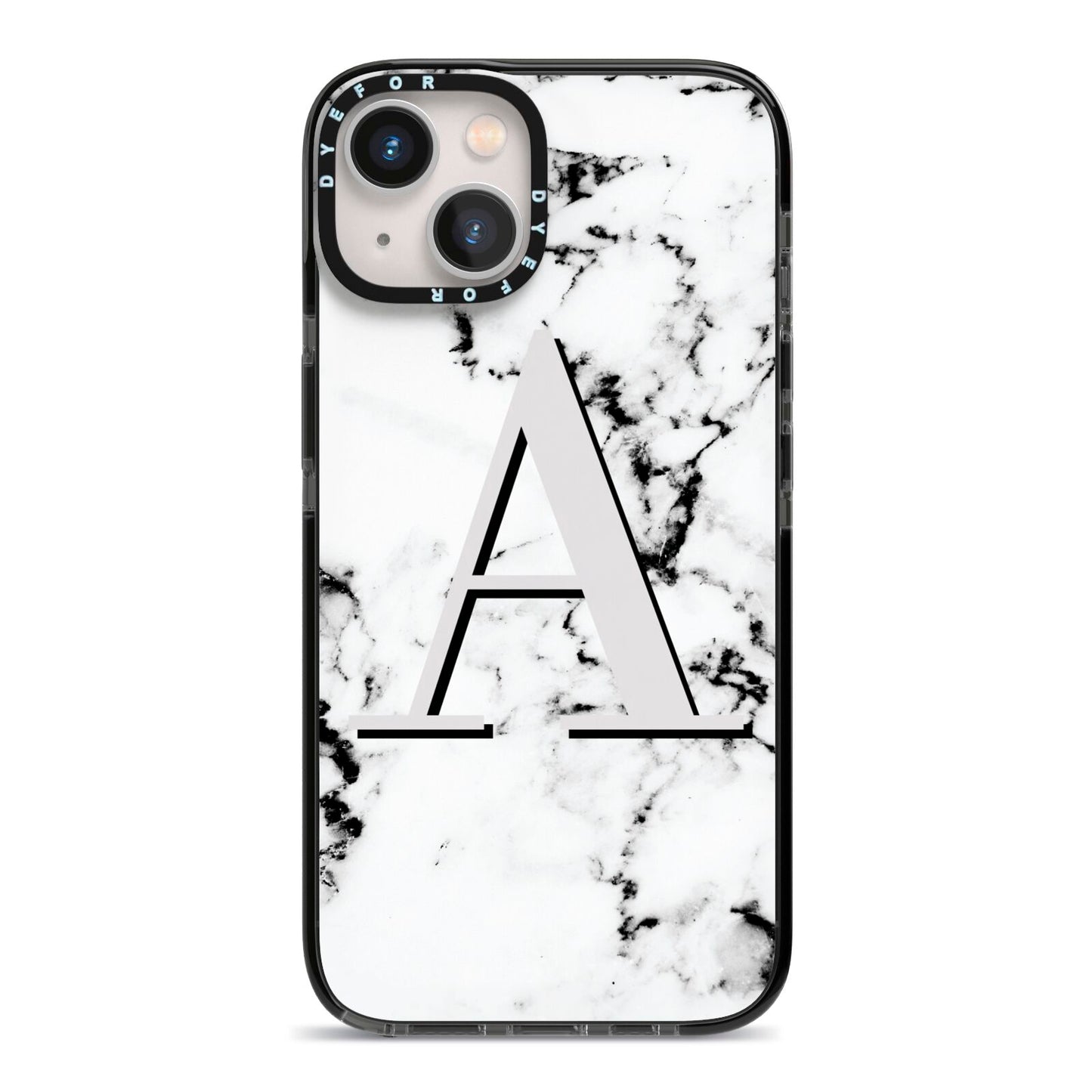 Personalised Grey Large Initial Marble iPhone 13 Black Impact Case on Silver phone