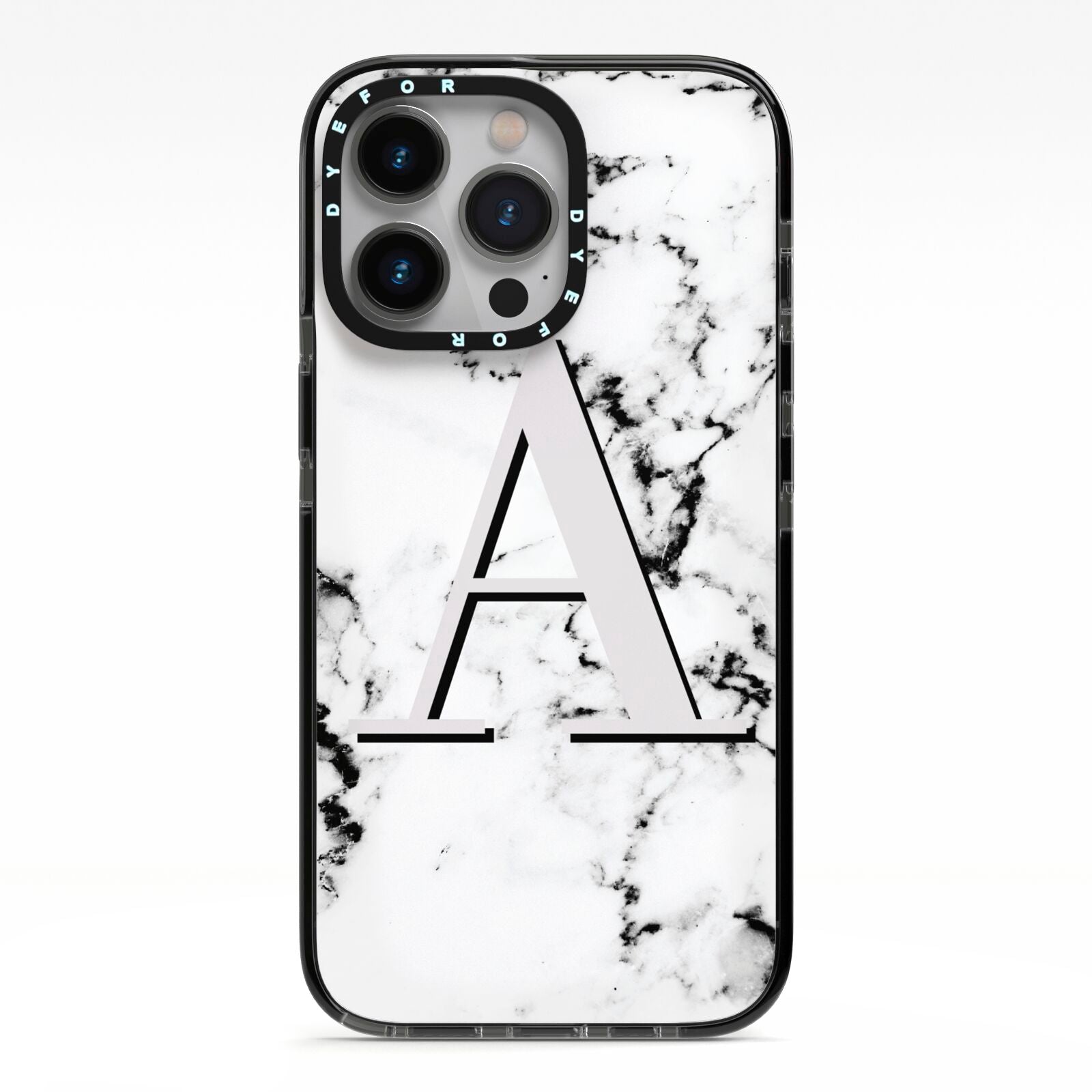 Personalised Grey Large Initial Marble iPhone 13 Pro Black Impact Case on Silver phone