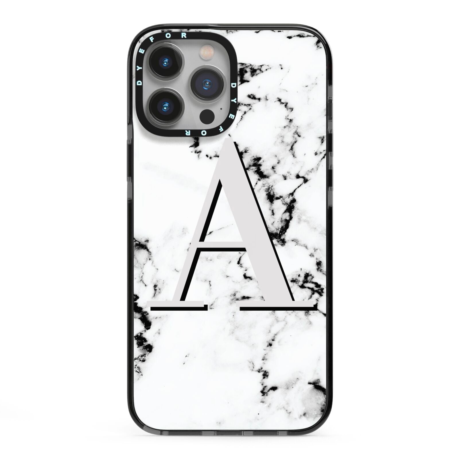 Personalised Grey Large Initial Marble iPhone 13 Pro Max Black Impact Case on Silver phone