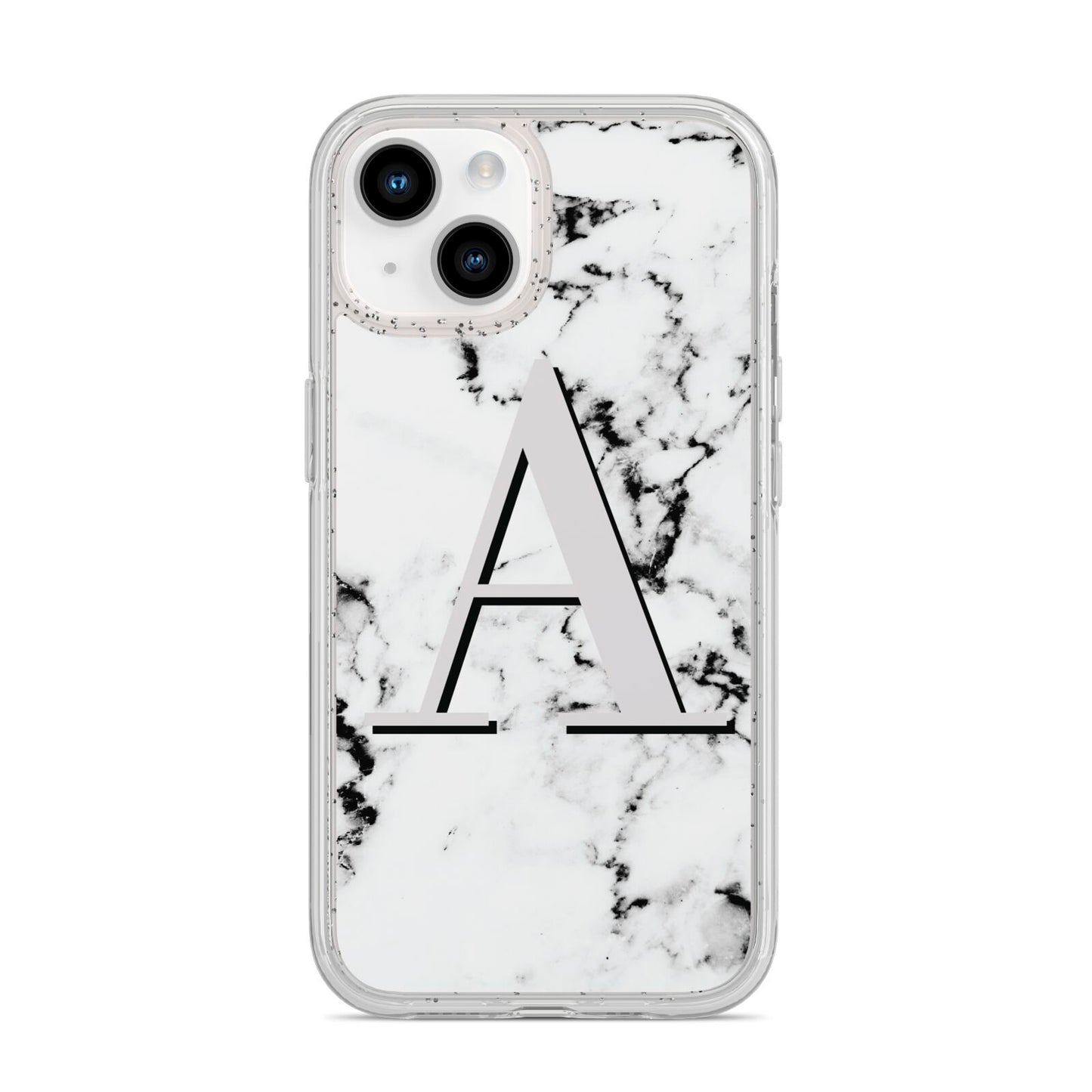 Personalised Grey Large Initial Marble iPhone 14 Glitter Tough Case Starlight