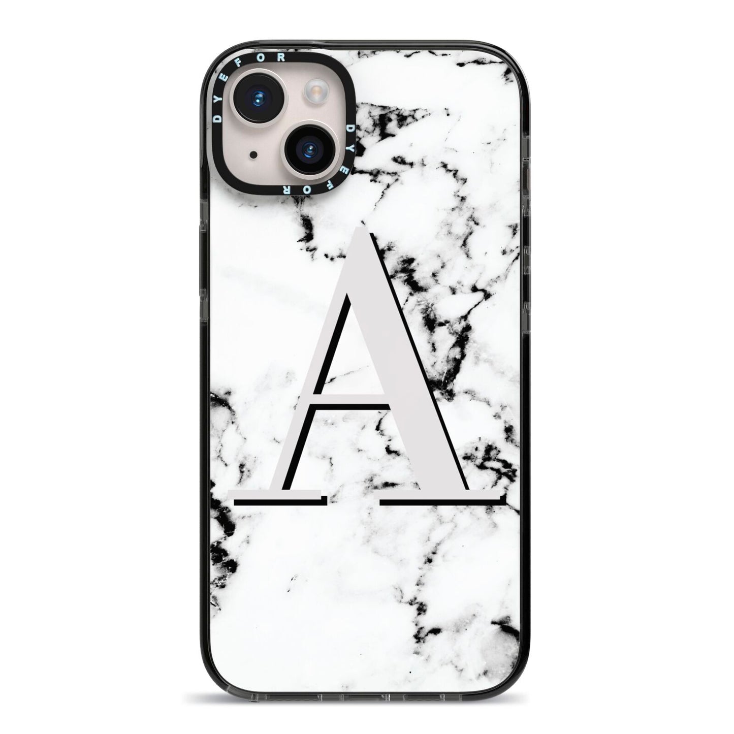 Personalised Grey Large Initial Marble iPhone 14 Plus Black Impact Case on Silver phone